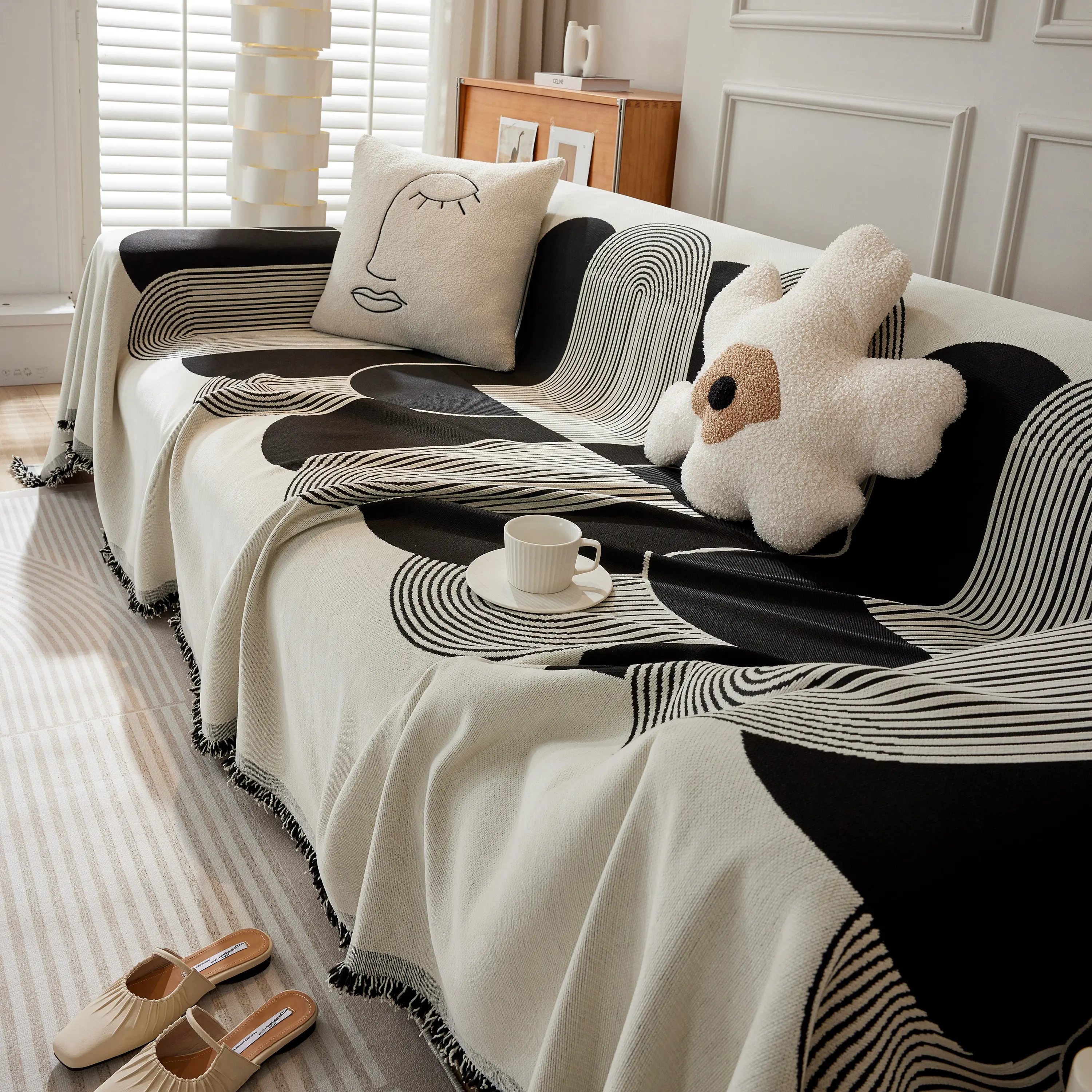 Soft Chenille Tassel Trim Sectional Sofa Protector Couch Covers for Cats Cozy Blanket Sofa Throws - Image 33