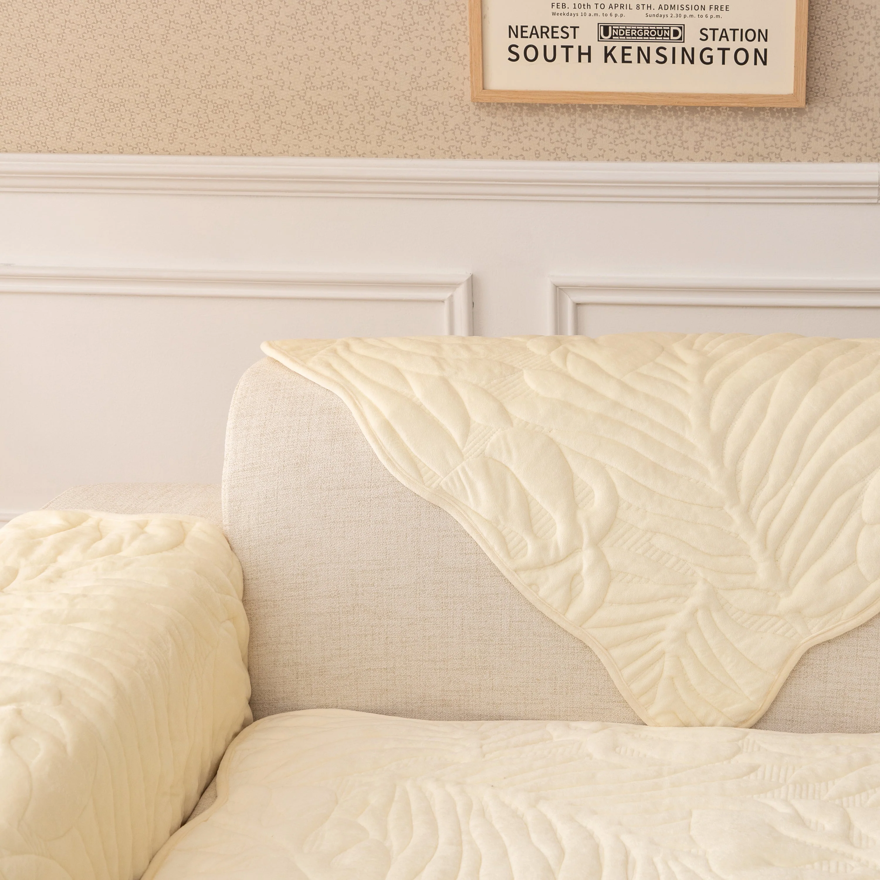 Soft Furry Velvet Plush Non-Slip Sofa Cover Quilted Palm Leaves Sectional Couch Cover for Kids and Pets - Image 10