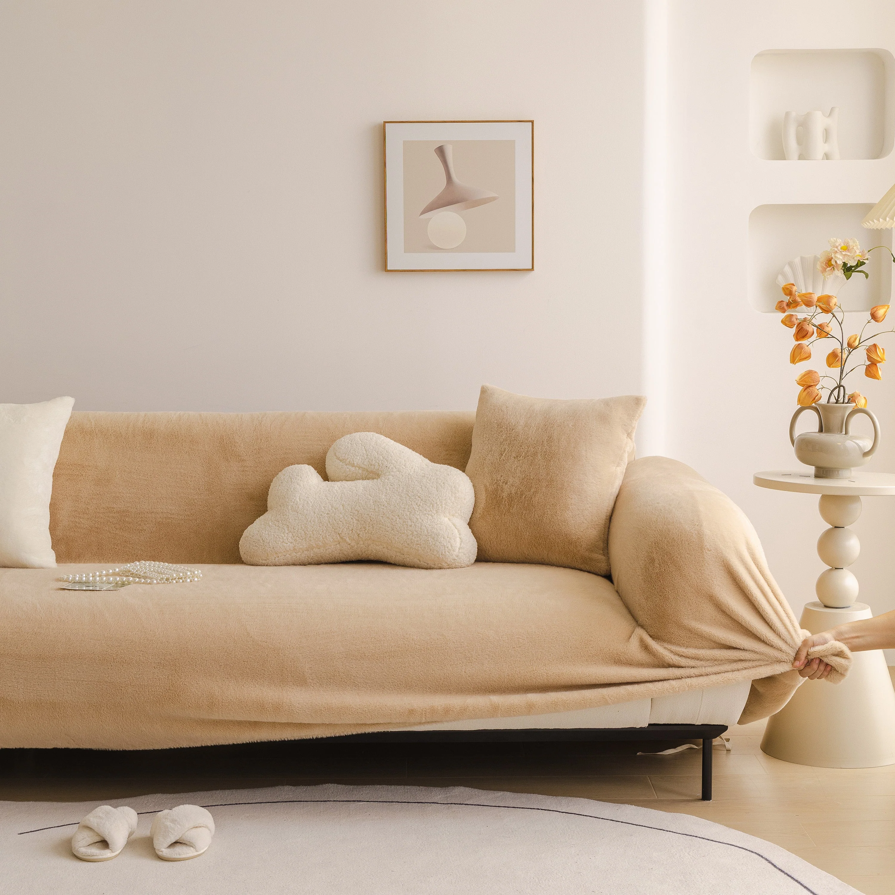 Soft Plush Warm Sofa Cover Stretchable Cozy Velvet Couch Protector for Fall & Winter - Image 105