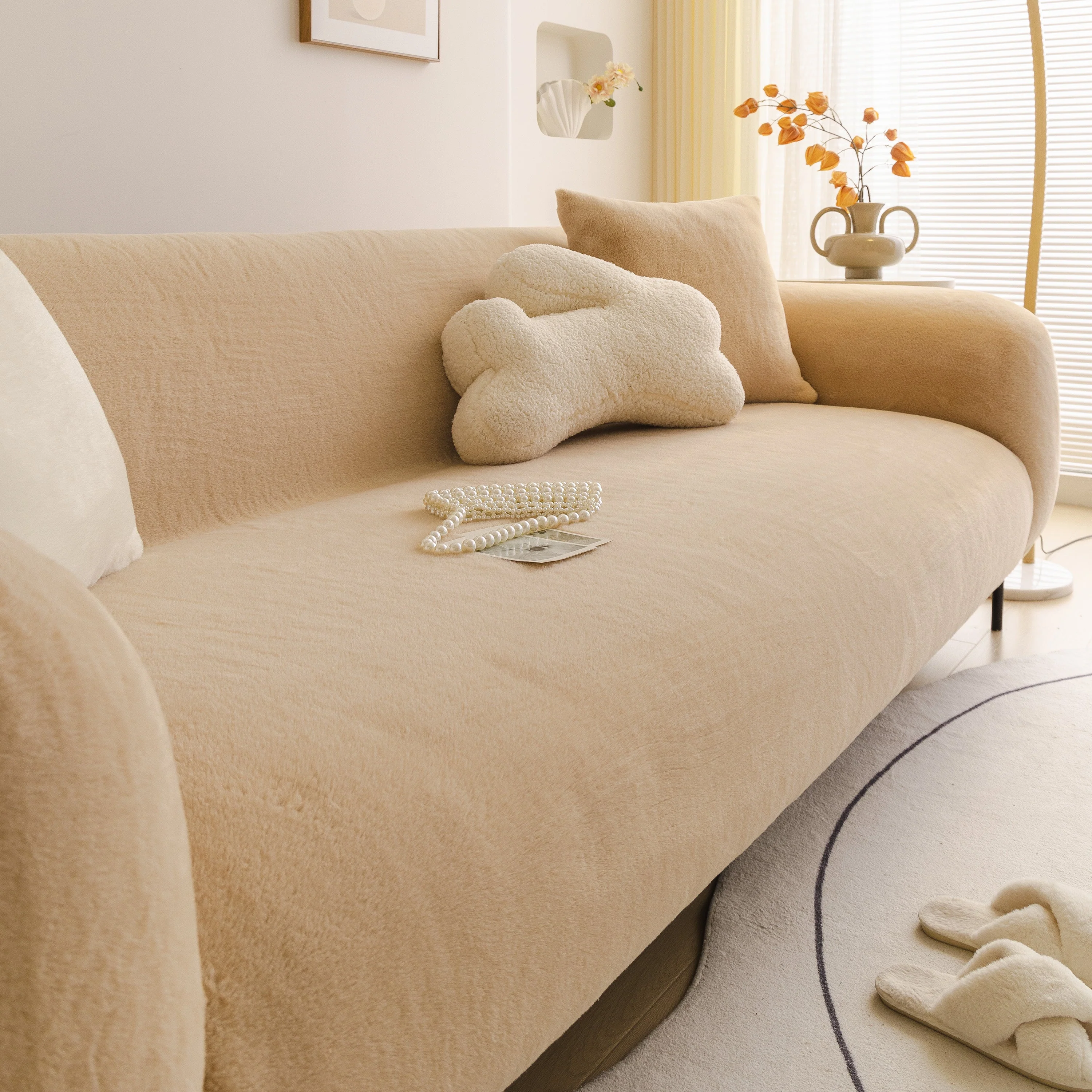 Soft Plush Warm Sofa Cover Stretchable Cozy Velvet Couch Protector for Fall & Winter - Image 106