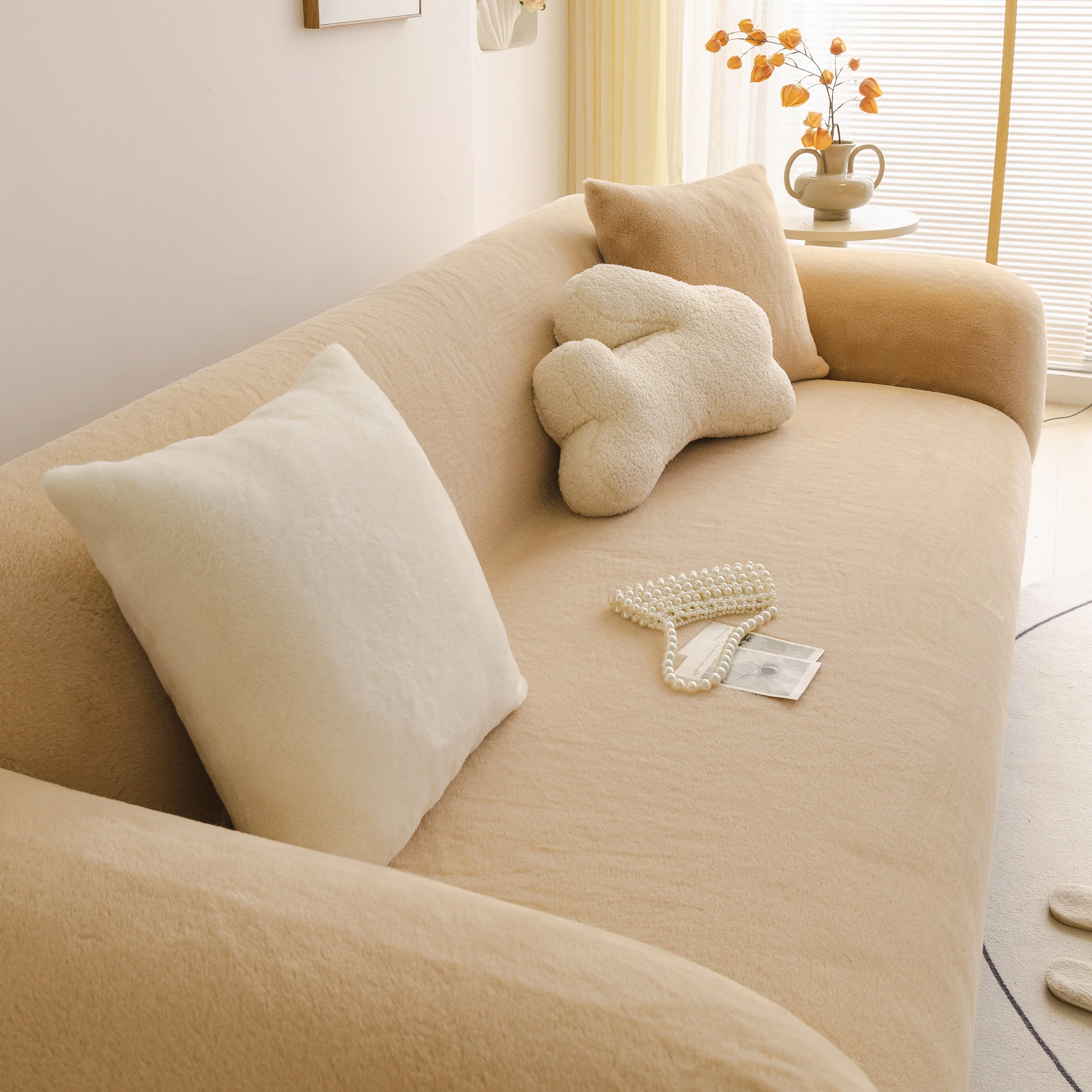 Soft Plush Warm Sofa Cover Stretchable Cozy Velvet Couch Protector for Fall & Winter - Image 107