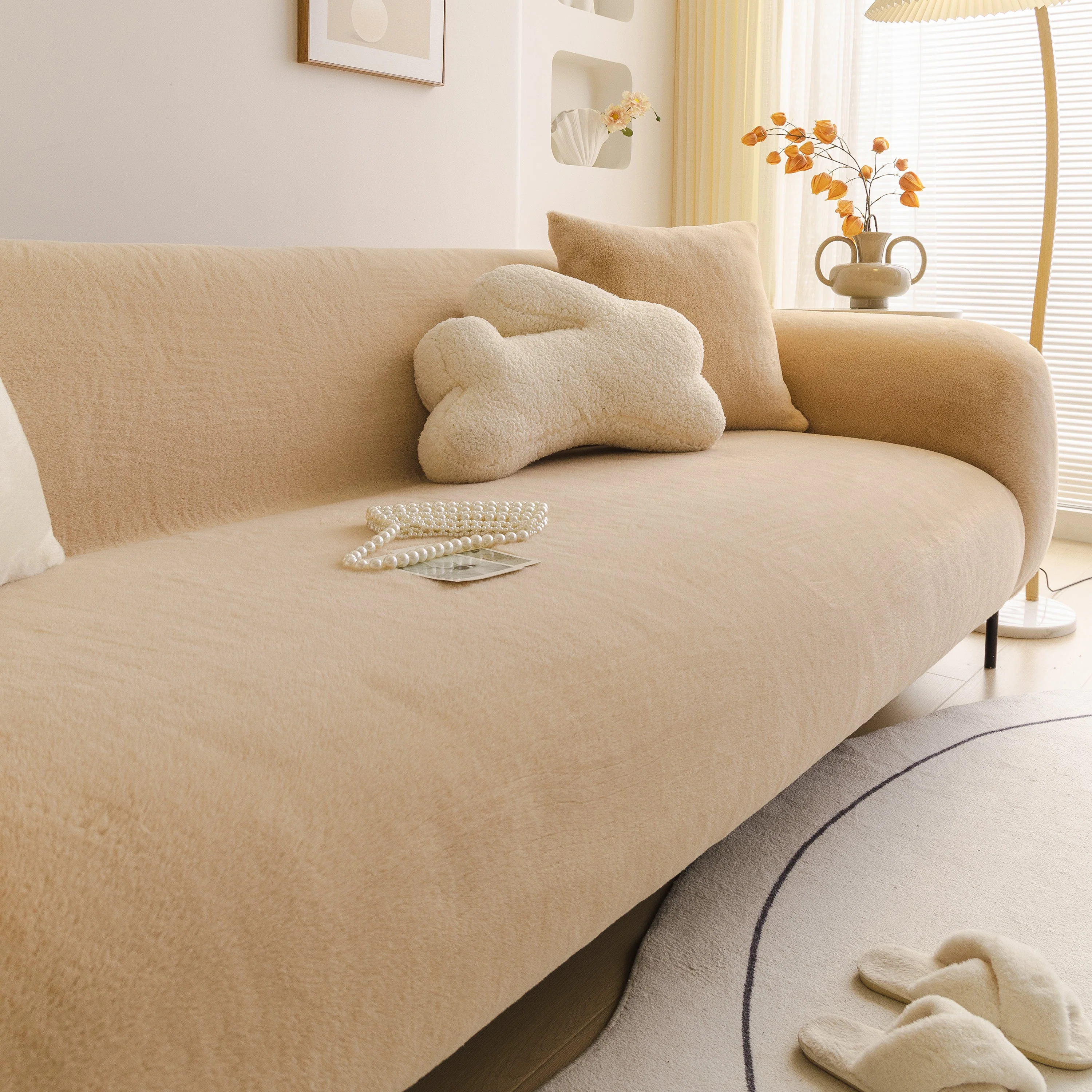 Soft Plush Warm Sofa Cover Stretchable Cozy Velvet Couch Protector for Fall & Winter - Image 108