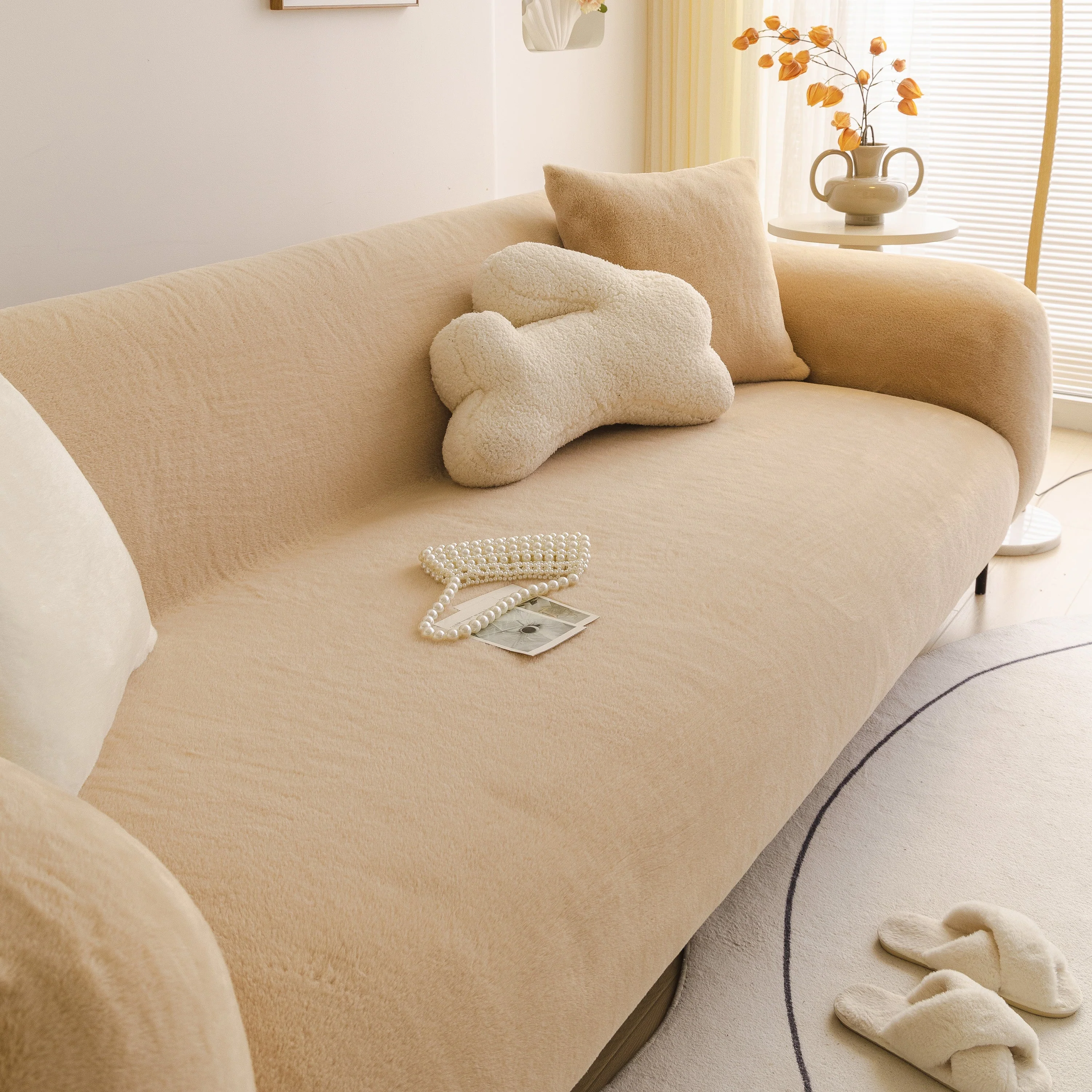 Soft Plush Warm Sofa Cover Stretchable Cozy Velvet Couch Protector for Fall & Winter - Image 109