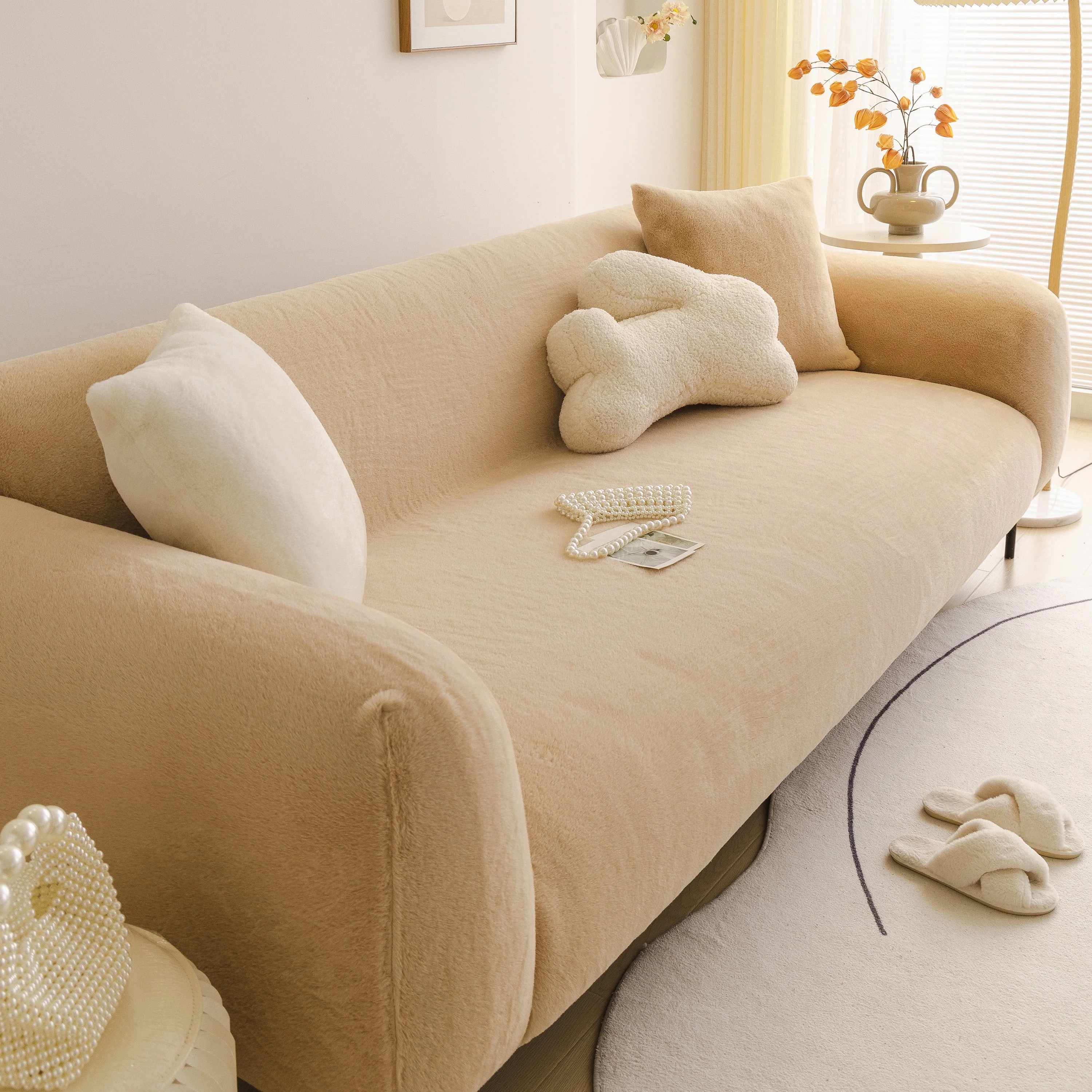 Soft Plush Warm Sofa Cover Stretchable Cozy Velvet Couch Protector for Fall & Winter - Image 114