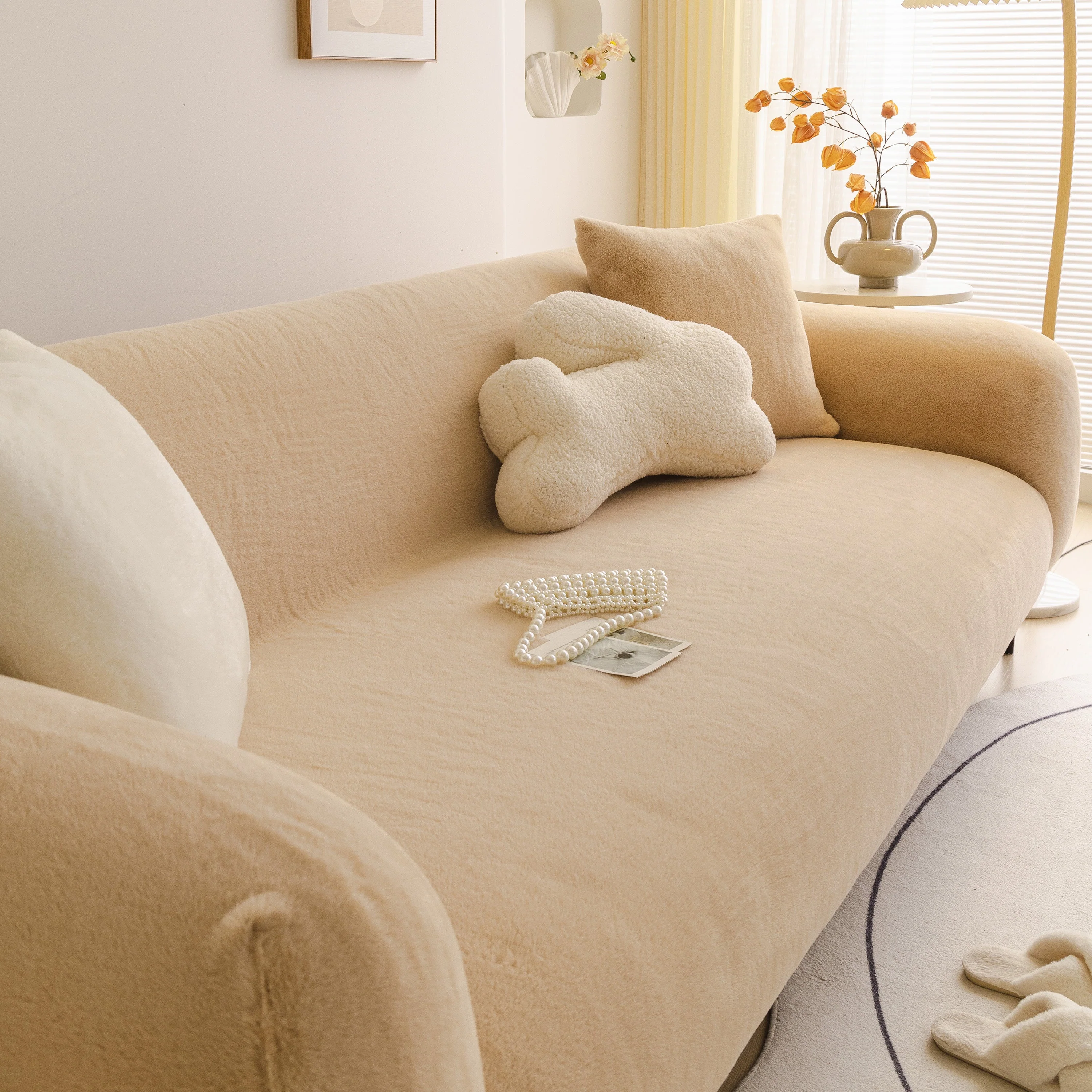 Soft Plush Warm Sofa Cover Stretchable Cozy Velvet Couch Protector for Fall & Winter - Image 115