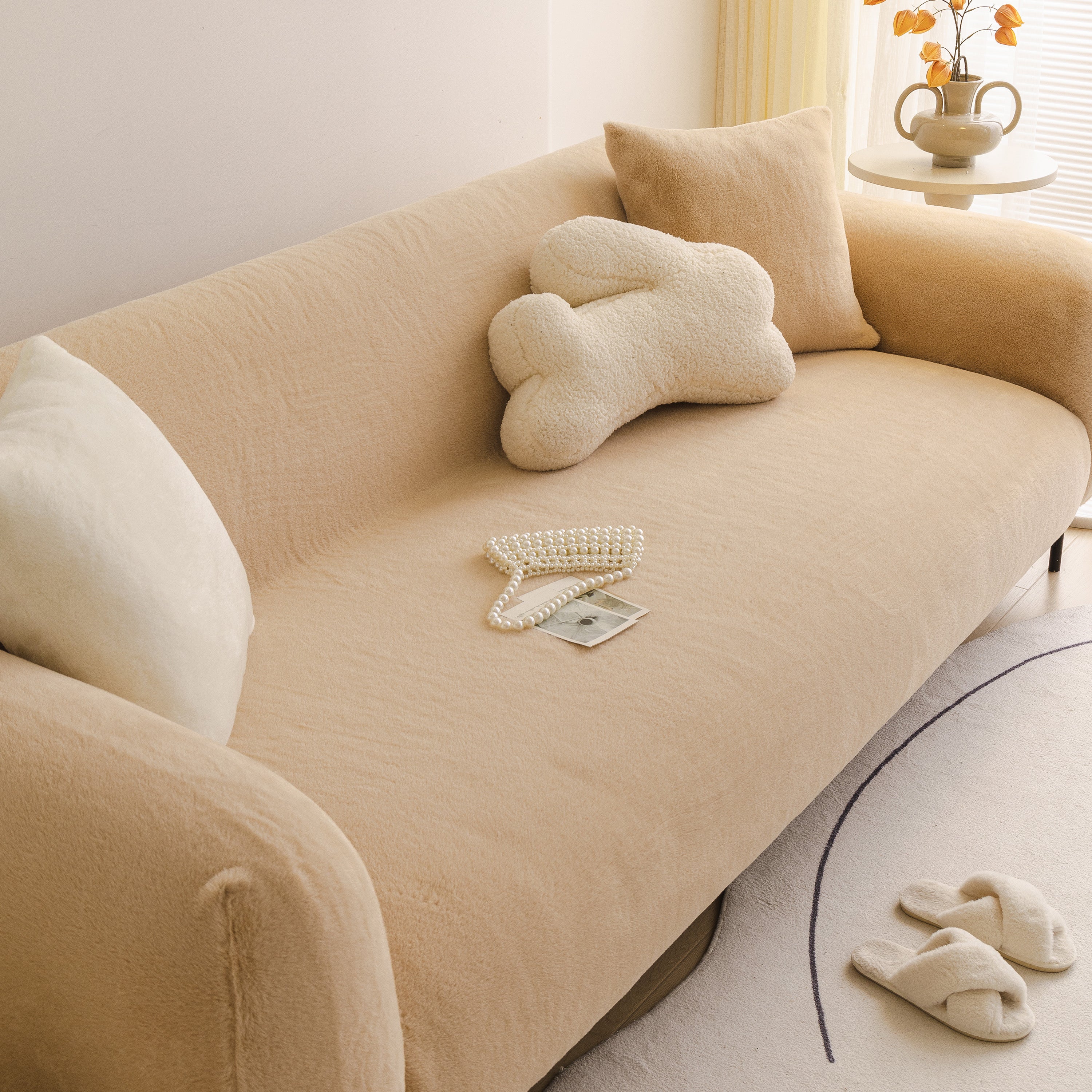 Soft Plush Warm Sofa Cover Stretchable Cozy Velvet Couch Protector for Fall & Winter - Image 116