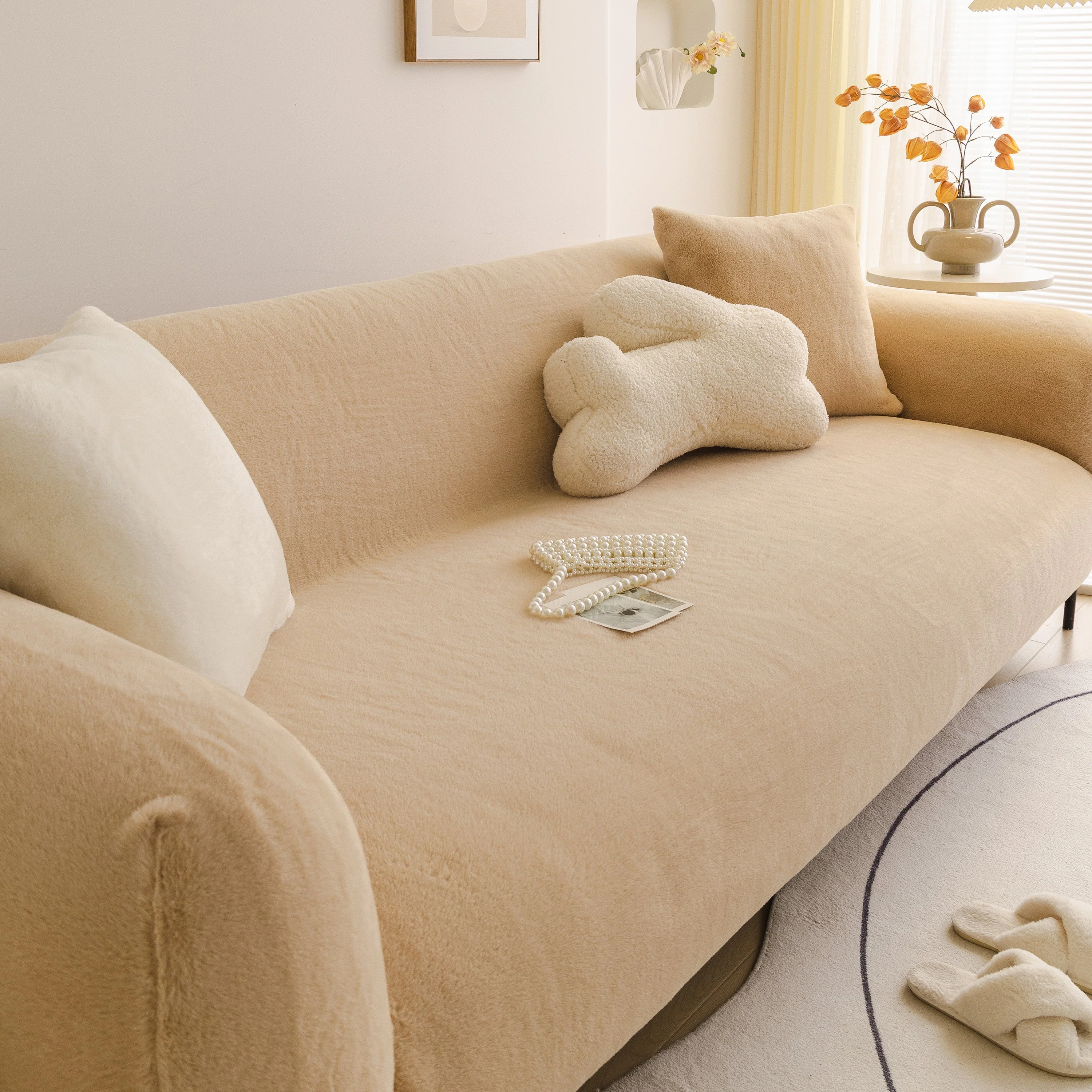 Soft Plush Warm Sofa Cover Stretchable Cozy Velvet Couch Protector for Fall & Winter - Image 117