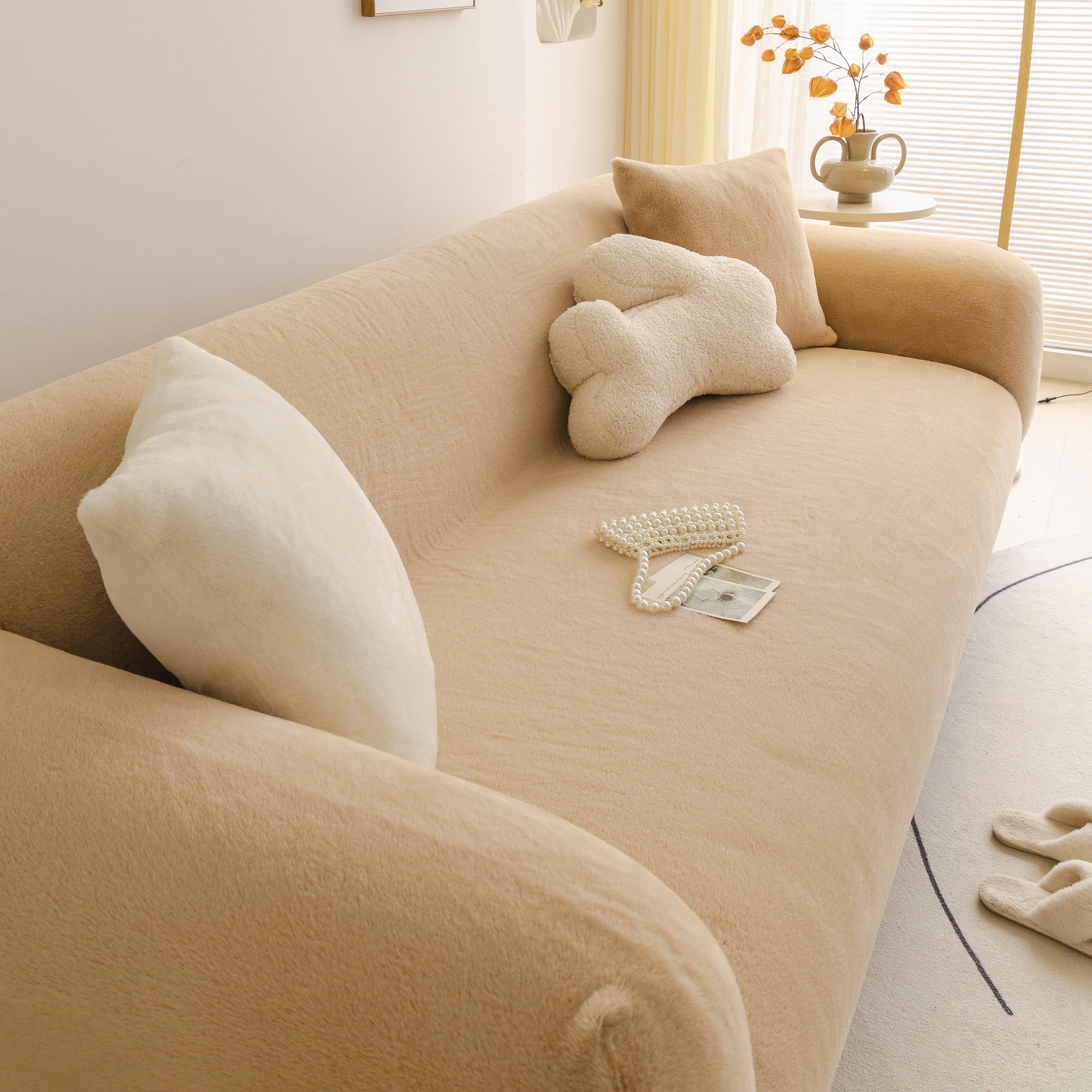 Soft Plush Warm Sofa Cover Stretchable Cozy Velvet Couch Protector for Fall & Winter - Image 118