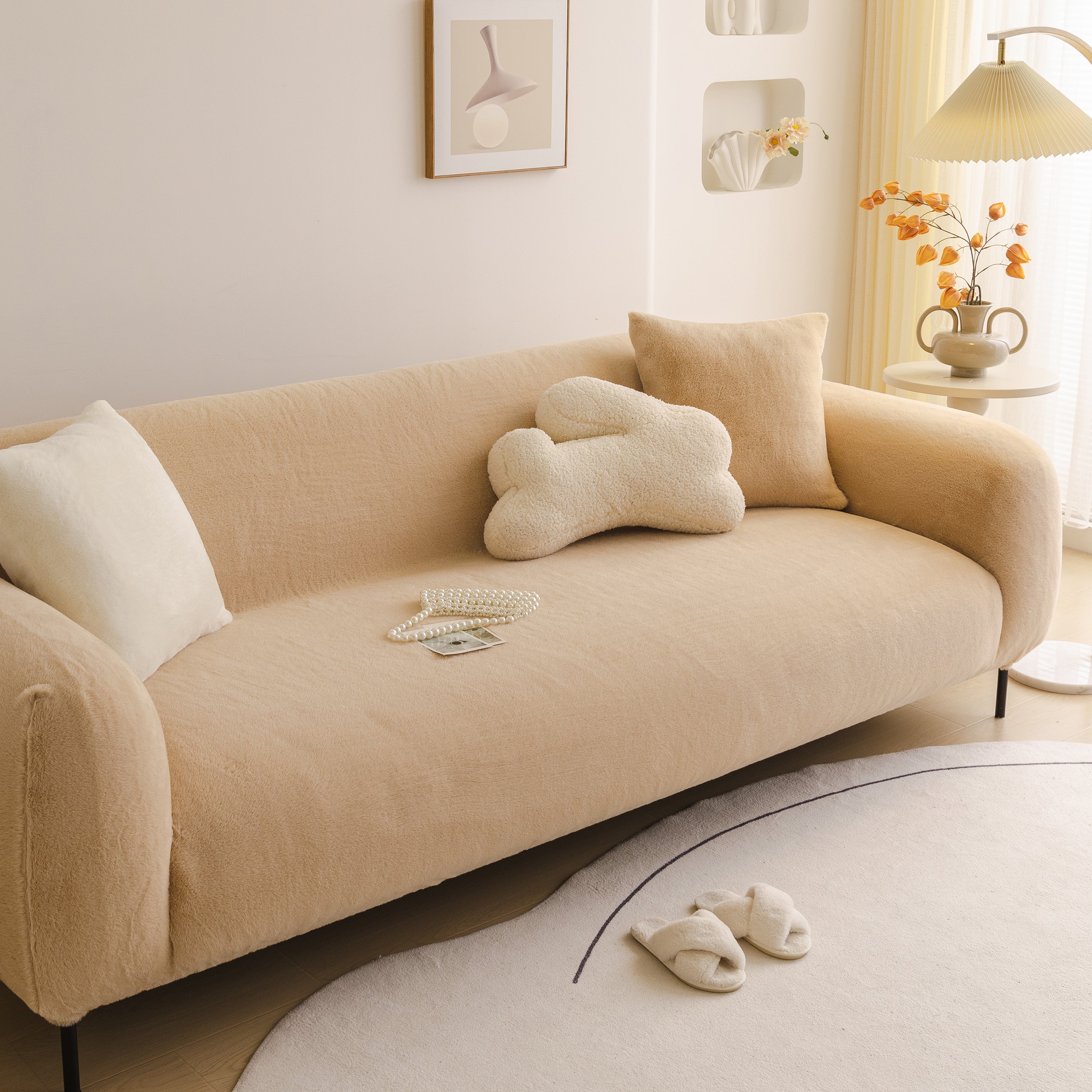 Soft Plush Warm Sofa Cover Stretchable Cozy Velvet Couch Protector for Fall & Winter - Image 119