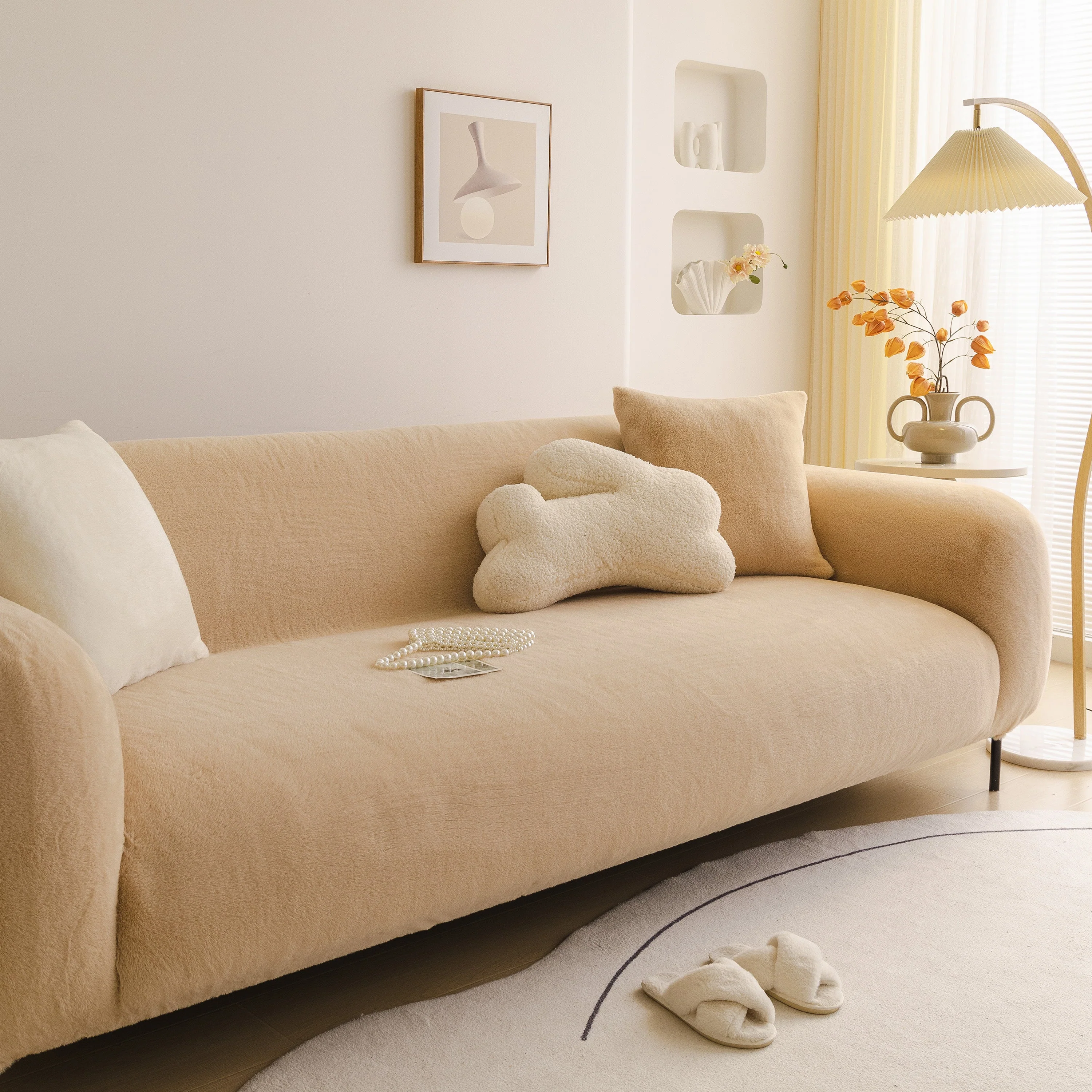 Soft Plush Warm Sofa Cover Stretchable Cozy Velvet Couch Protector for Fall & Winter - Image 121