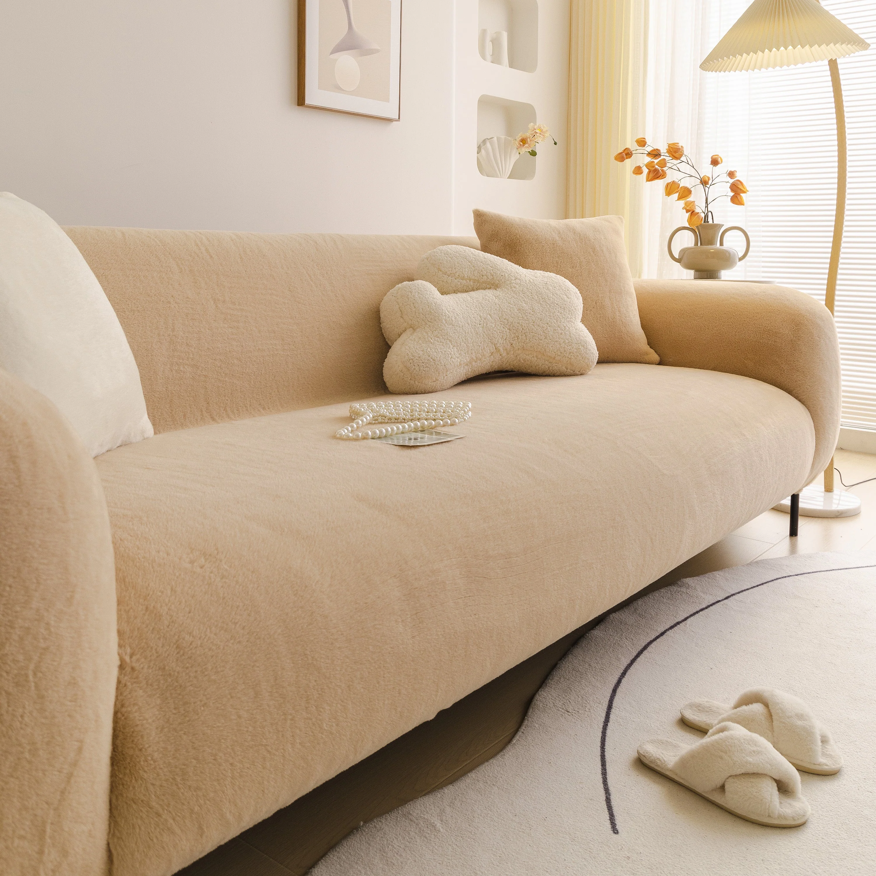 Soft Plush Warm Sofa Cover Stretchable Cozy Velvet Couch Protector for Fall & Winter - Image 122