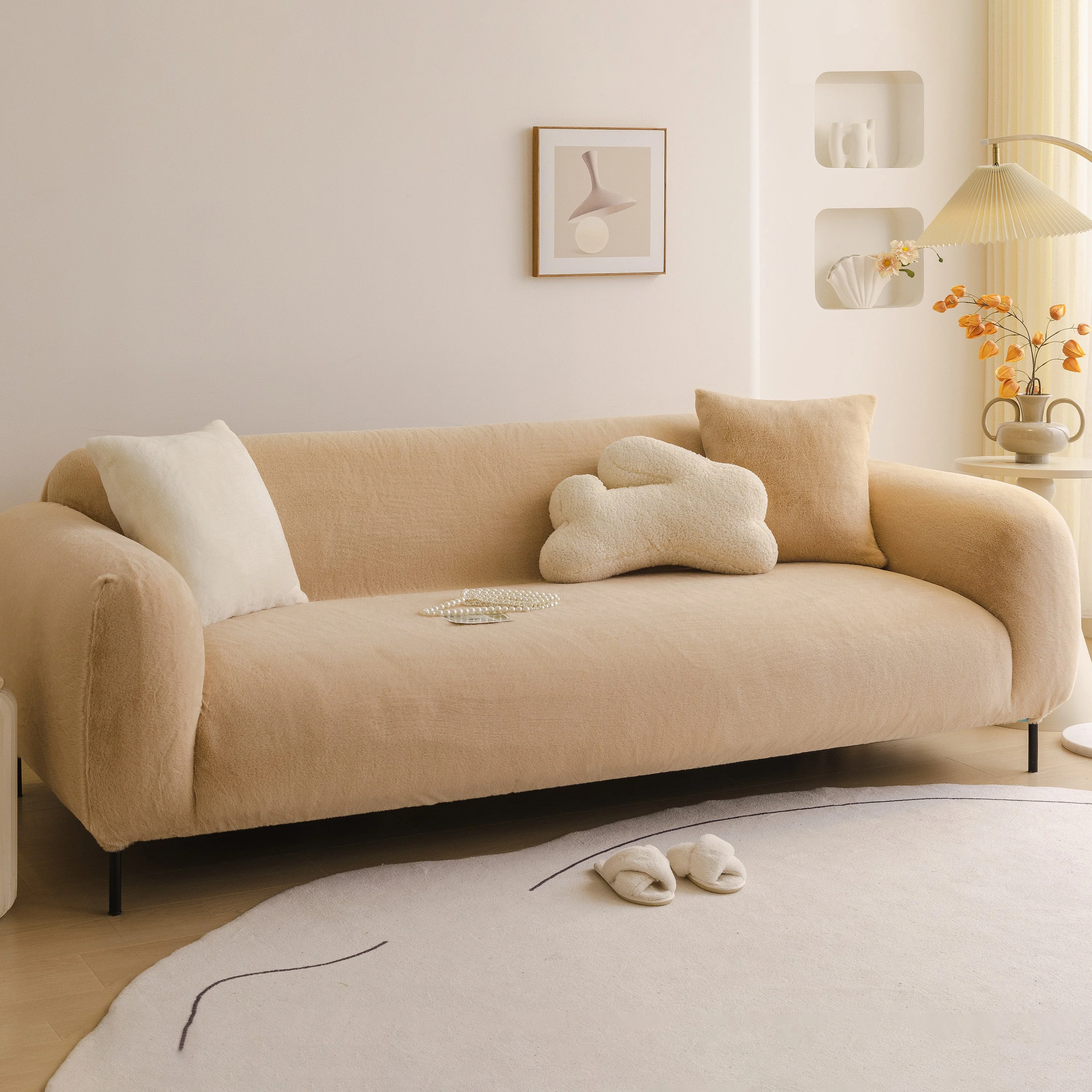 Soft Plush Warm Sofa Cover Stretchable Cozy Velvet Couch Protector for Fall & Winter - Image 125