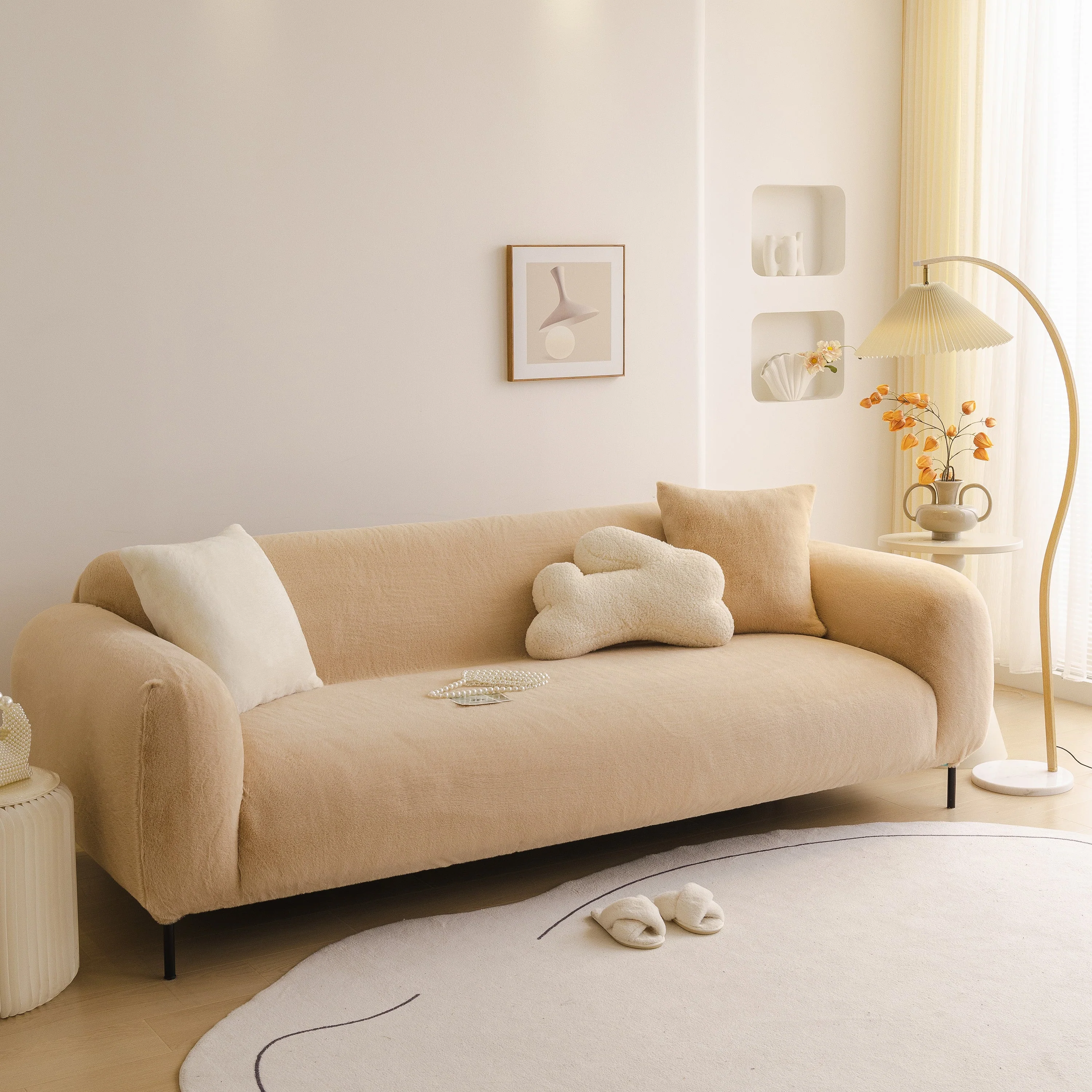 Soft Plush Warm Sofa Cover Stretchable Cozy Velvet Couch Protector for Fall & Winter - Image 126