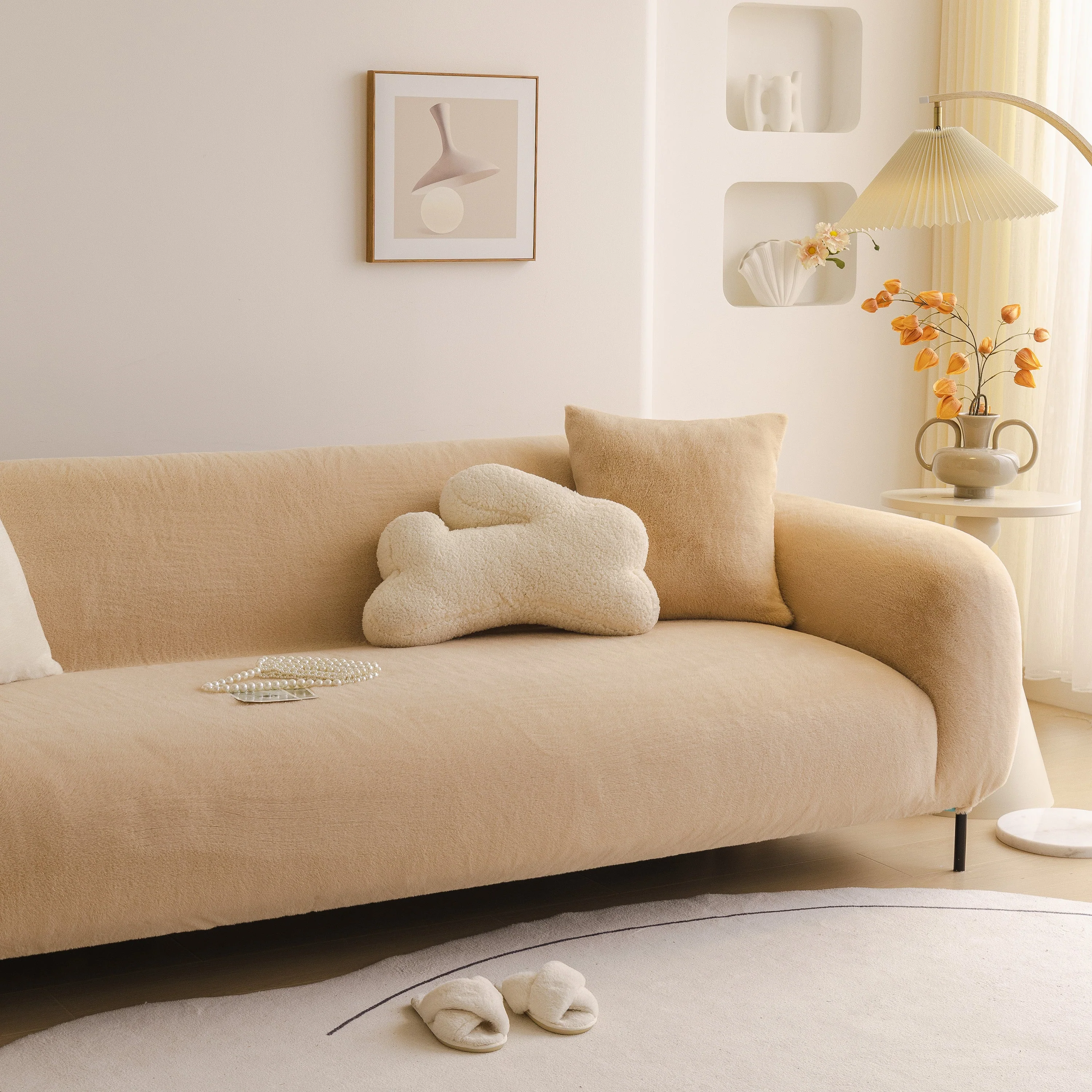 Soft Plush Warm Sofa Cover Stretchable Cozy Velvet Couch Protector for Fall & Winter - Image 127