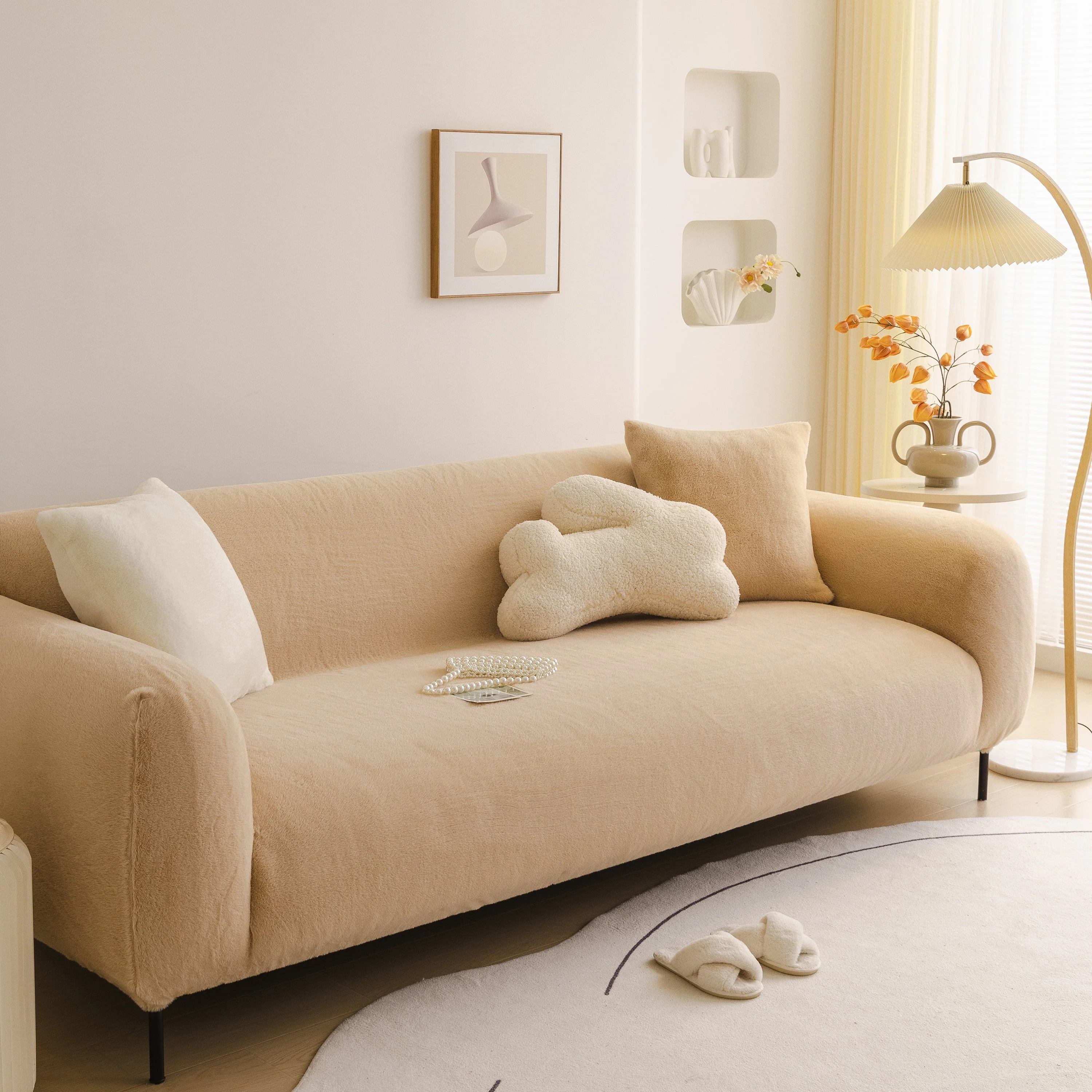 Soft Plush Warm Sofa Cover Stretchable Cozy Velvet Couch Protector for Fall & Winter - Image 128