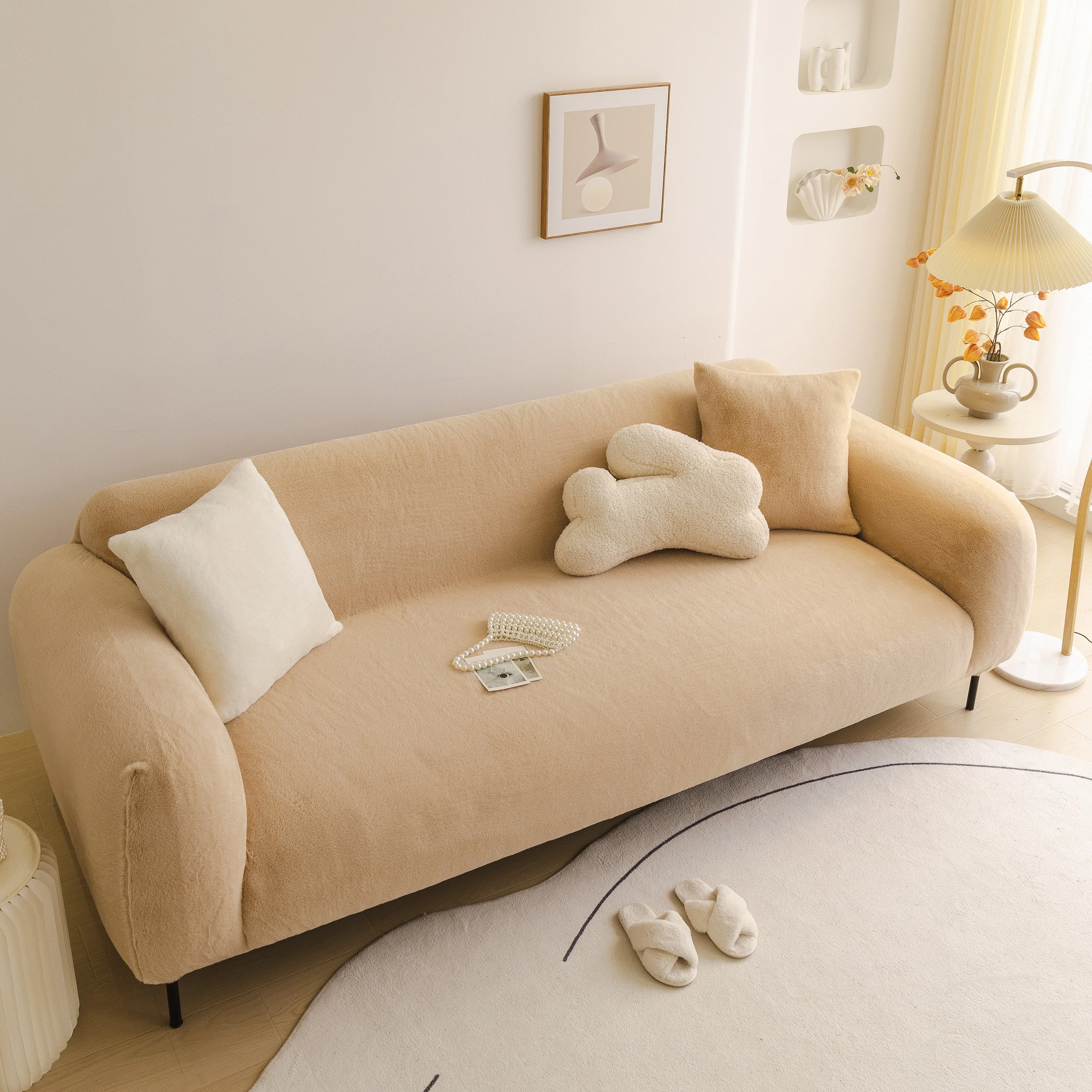 Soft Plush Warm Sofa Cover Stretchable Cozy Velvet Couch Protector for Fall & Winter - Image 129