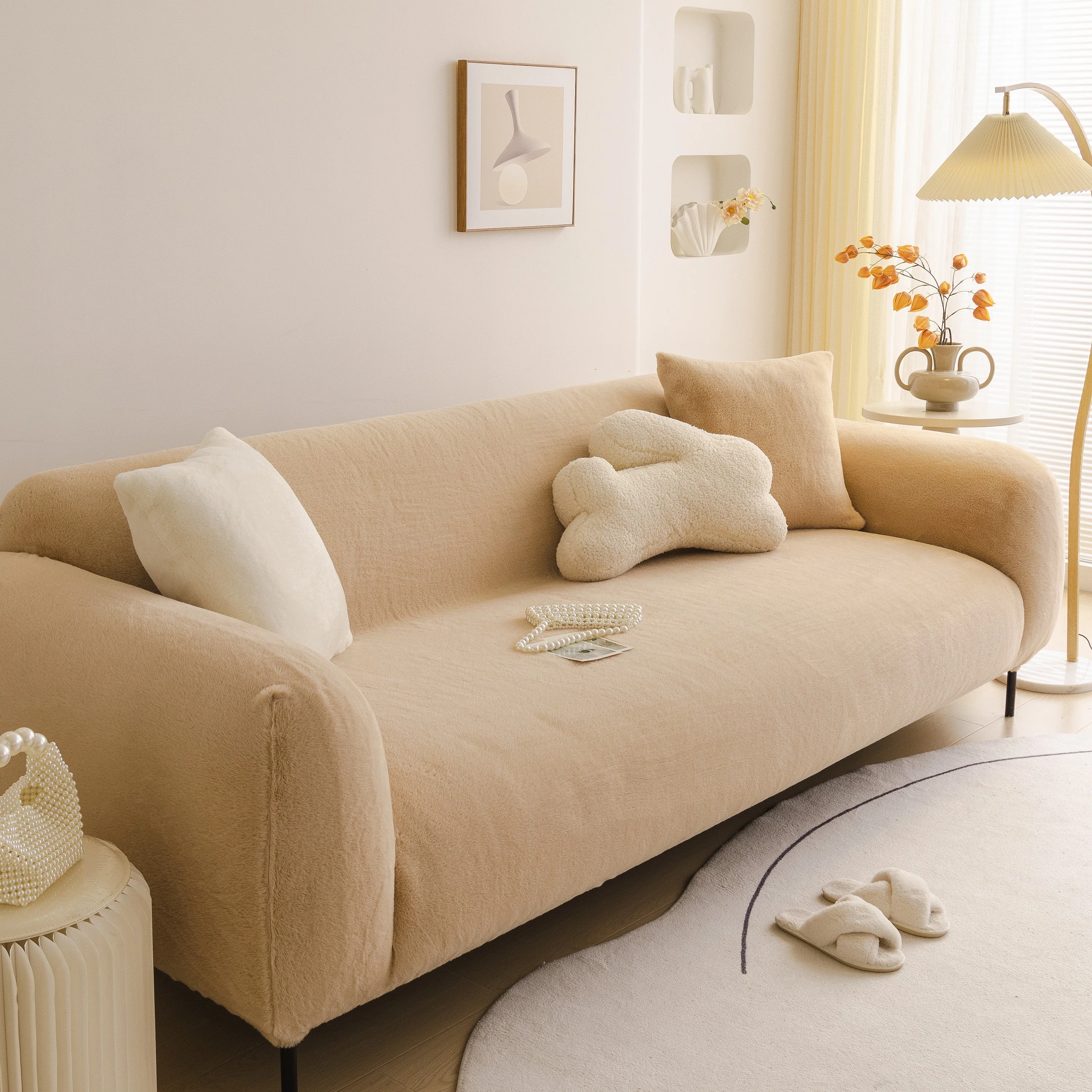 Soft Plush Warm Sofa Cover Stretchable Cozy Velvet Couch Protector for Fall & Winter - Image 130