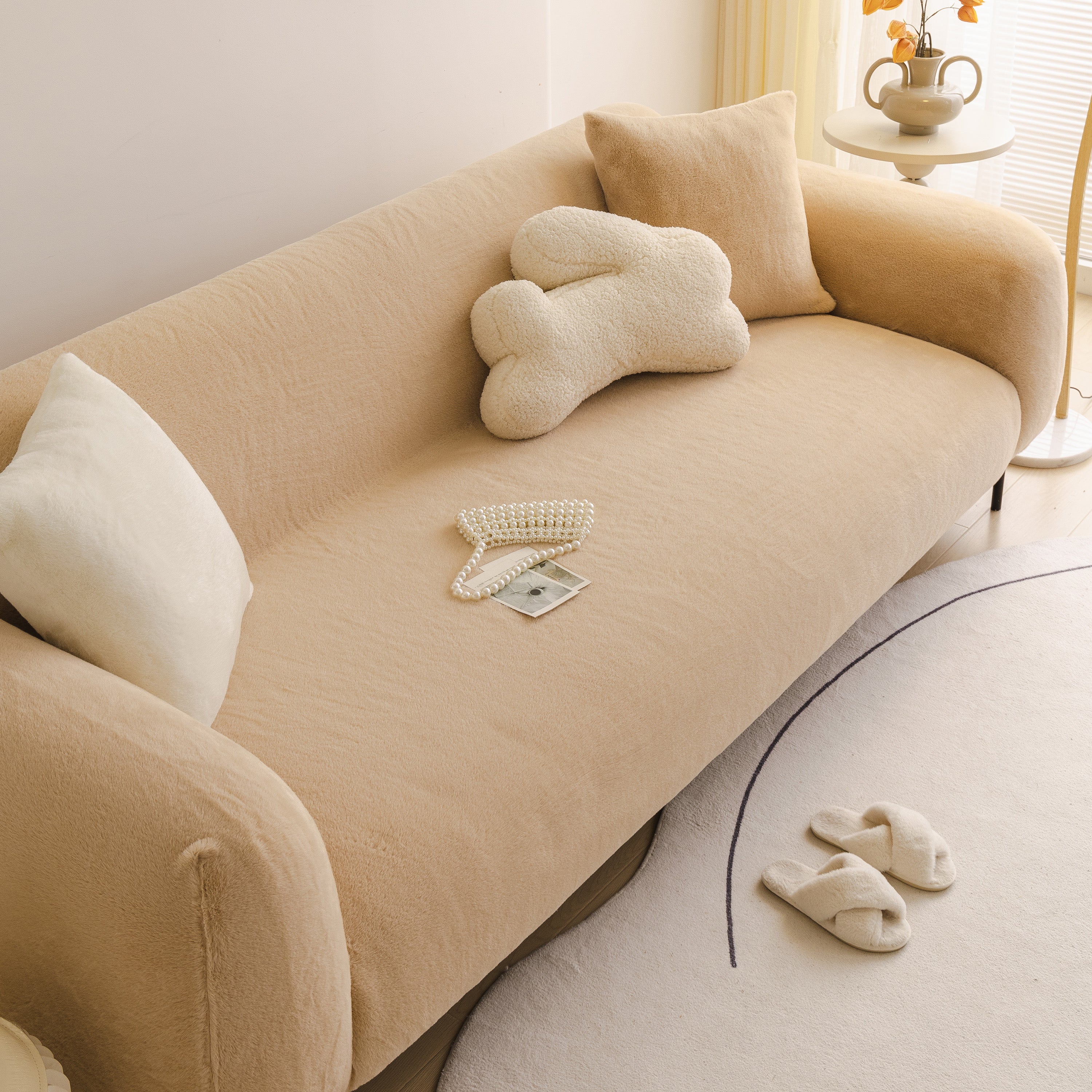 Soft Plush Warm Sofa Cover Stretchable Cozy Velvet Couch Protector for Fall & Winter - Image 131