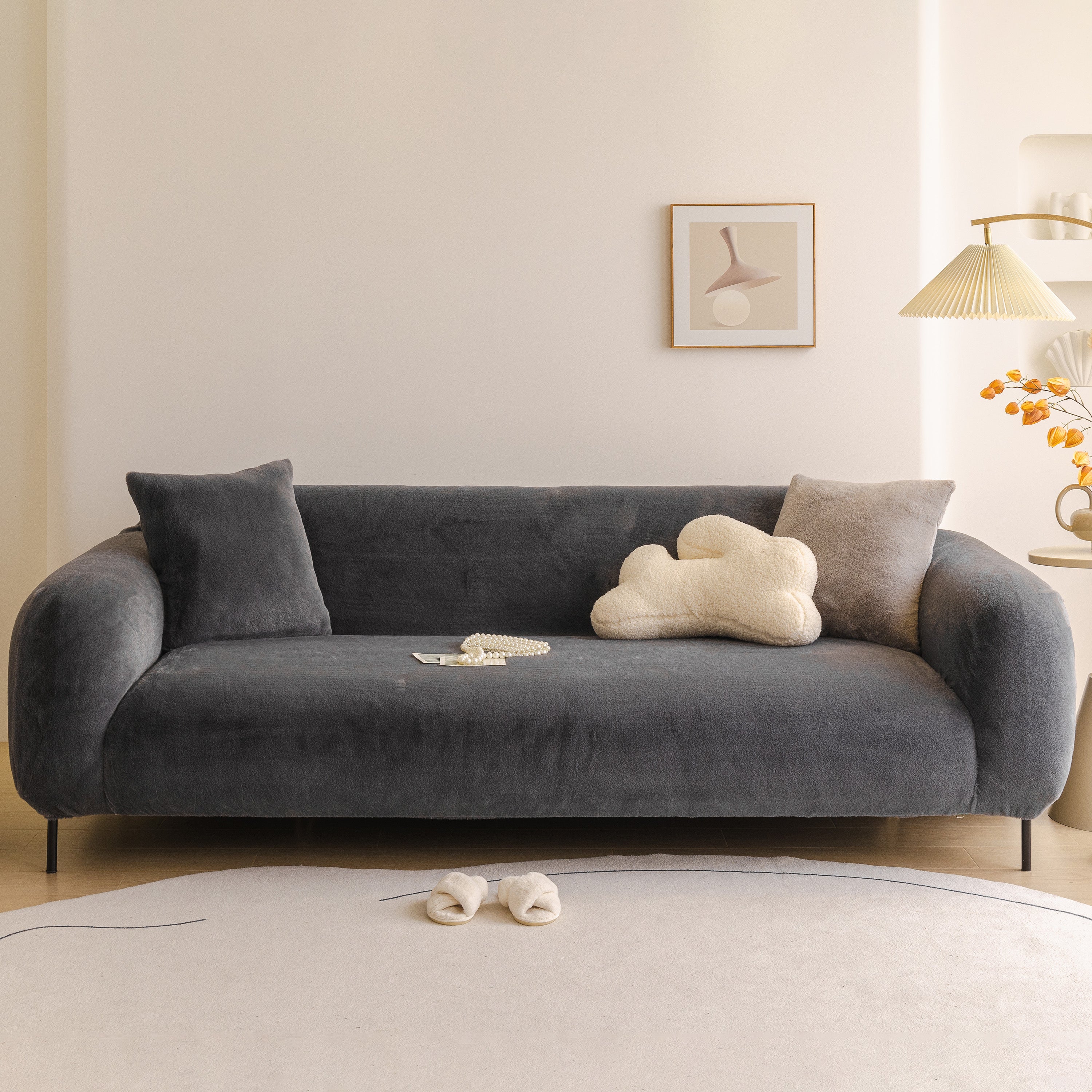Soft Plush Warm Sofa Cover Stretchable Cozy Velvet Couch Protector for Fall & Winter - Image 132