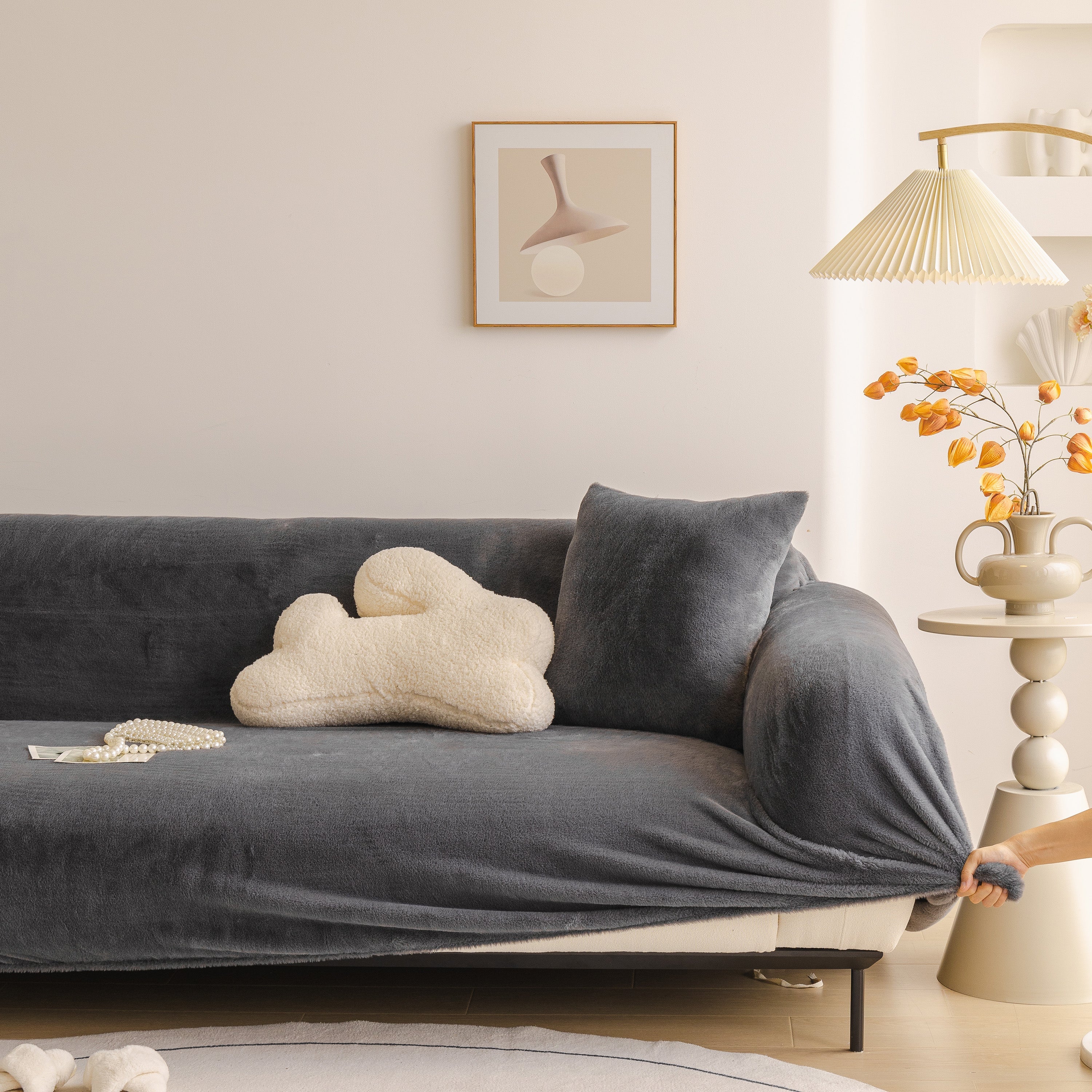Soft Plush Warm Sofa Cover Stretchable Cozy Velvet Couch Protector for Fall & Winter - Image 133