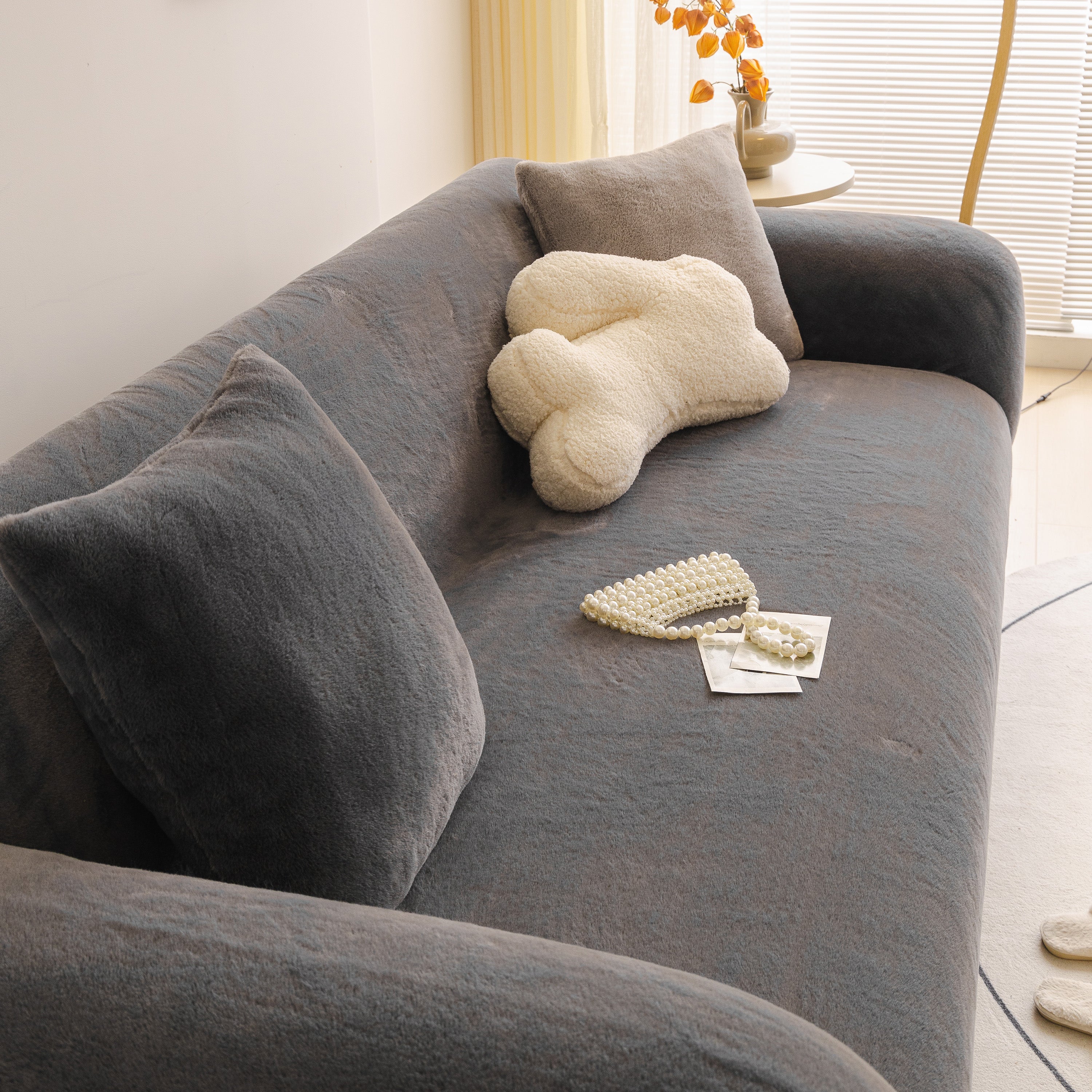 Soft Plush Warm Sofa Cover Stretchable Cozy Velvet Couch Protector for Fall & Winter - Image 136