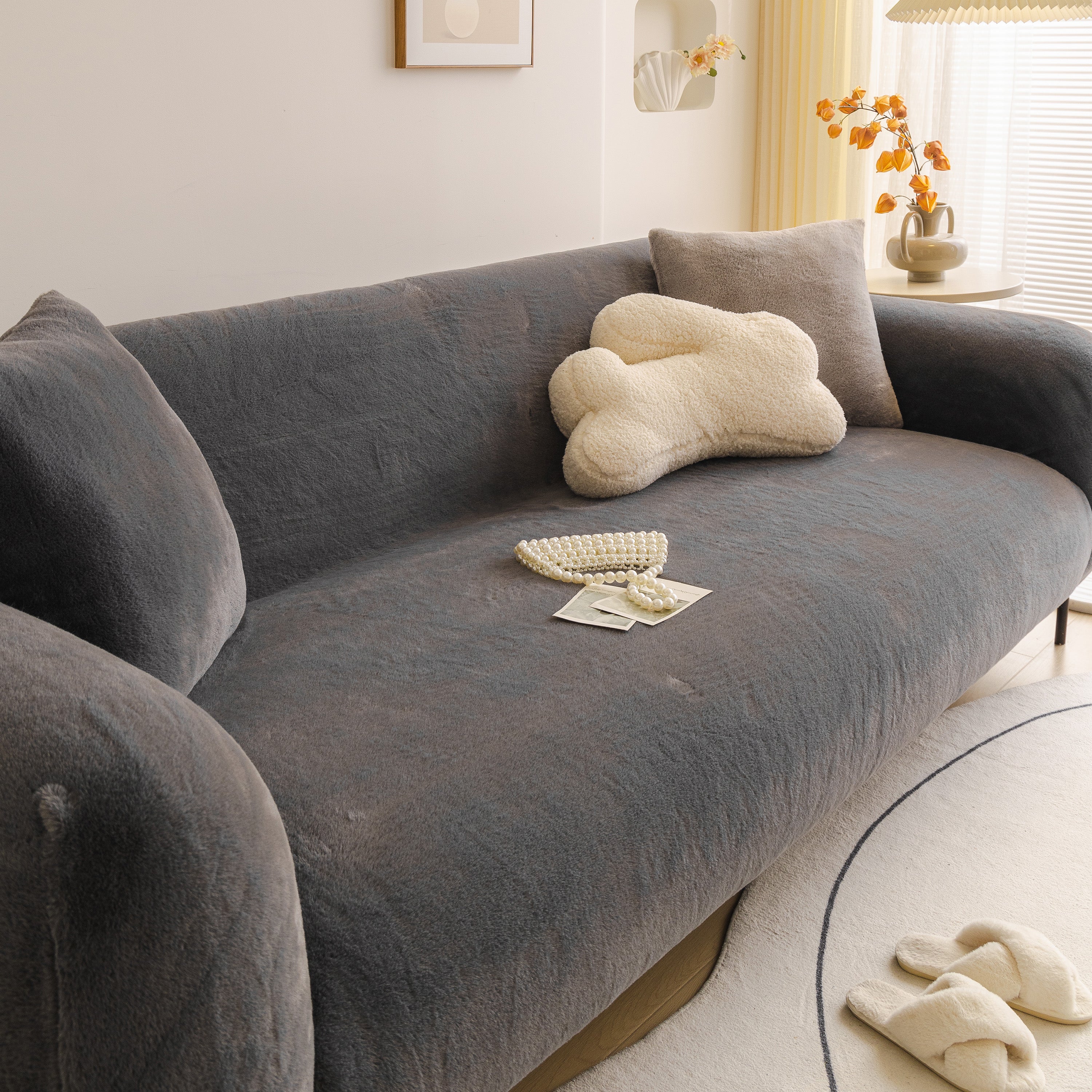 Soft Plush Warm Sofa Cover Stretchable Cozy Velvet Couch Protector for Fall & Winter - Image 143