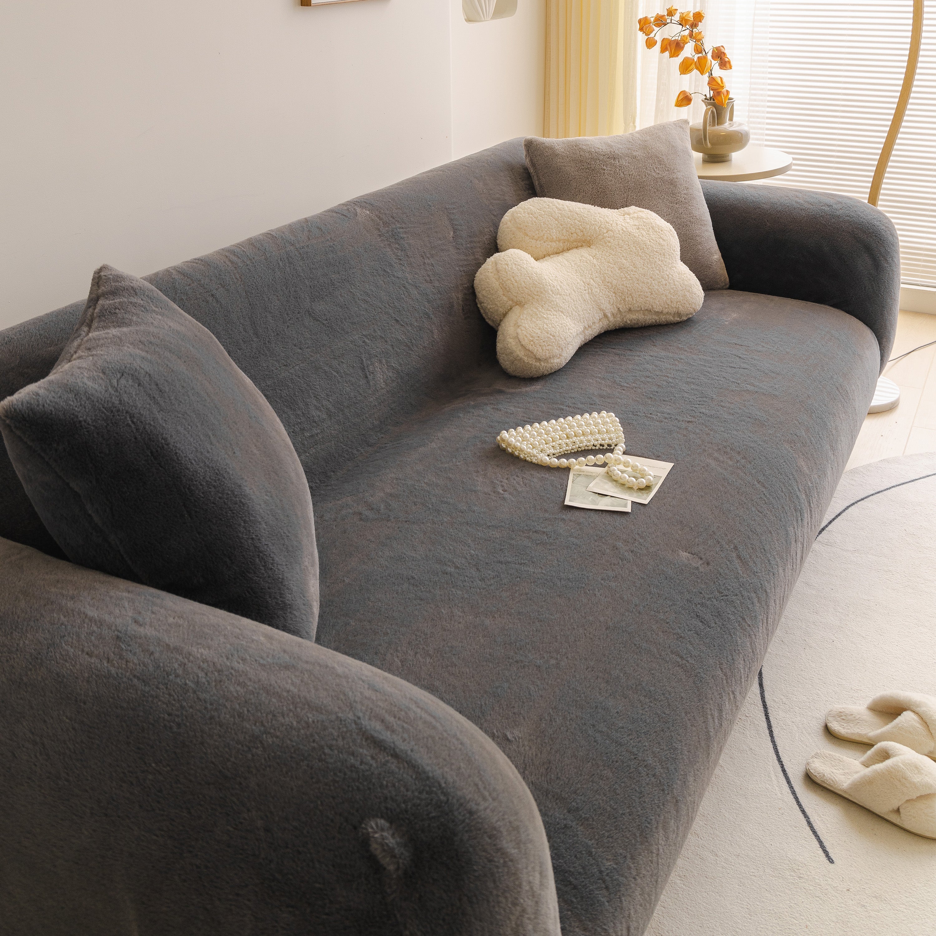 Soft Plush Warm Sofa Cover Stretchable Cozy Velvet Couch Protector for Fall & Winter - Image 144