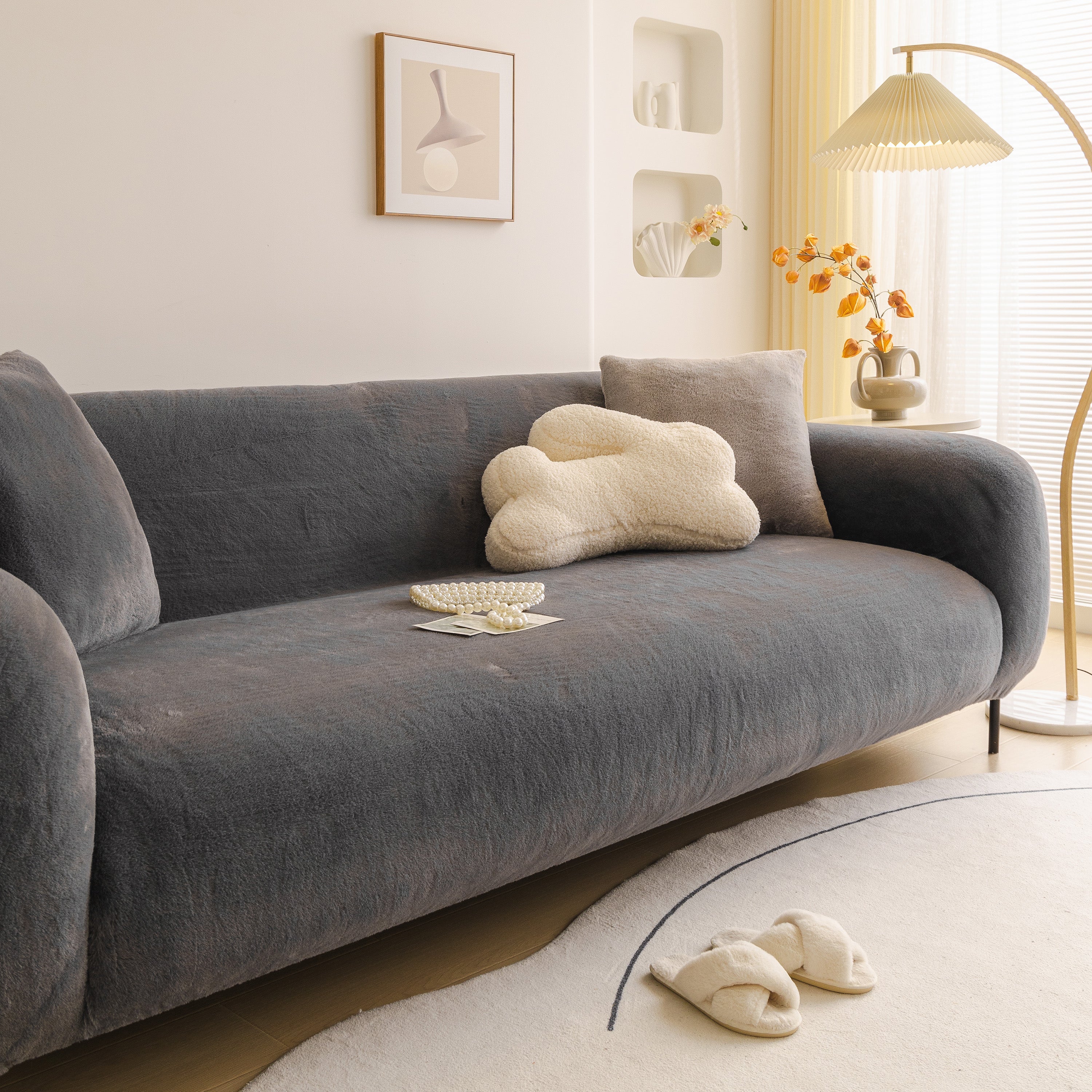 Soft Plush Warm Sofa Cover Stretchable Cozy Velvet Couch Protector for Fall & Winter - Image 145