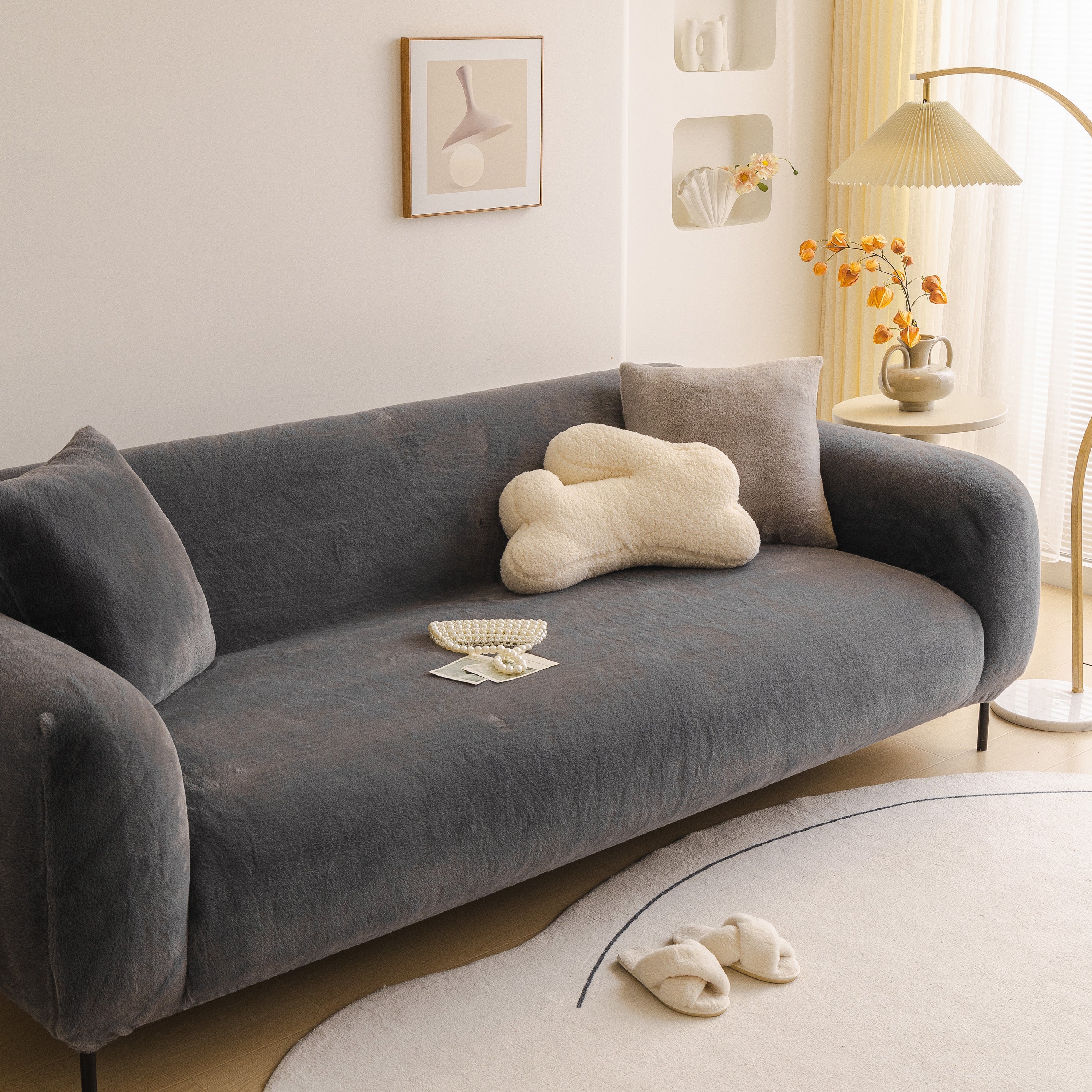 Soft Plush Warm Sofa Cover Stretchable Cozy Velvet Couch Protector for Fall & Winter - Image 146