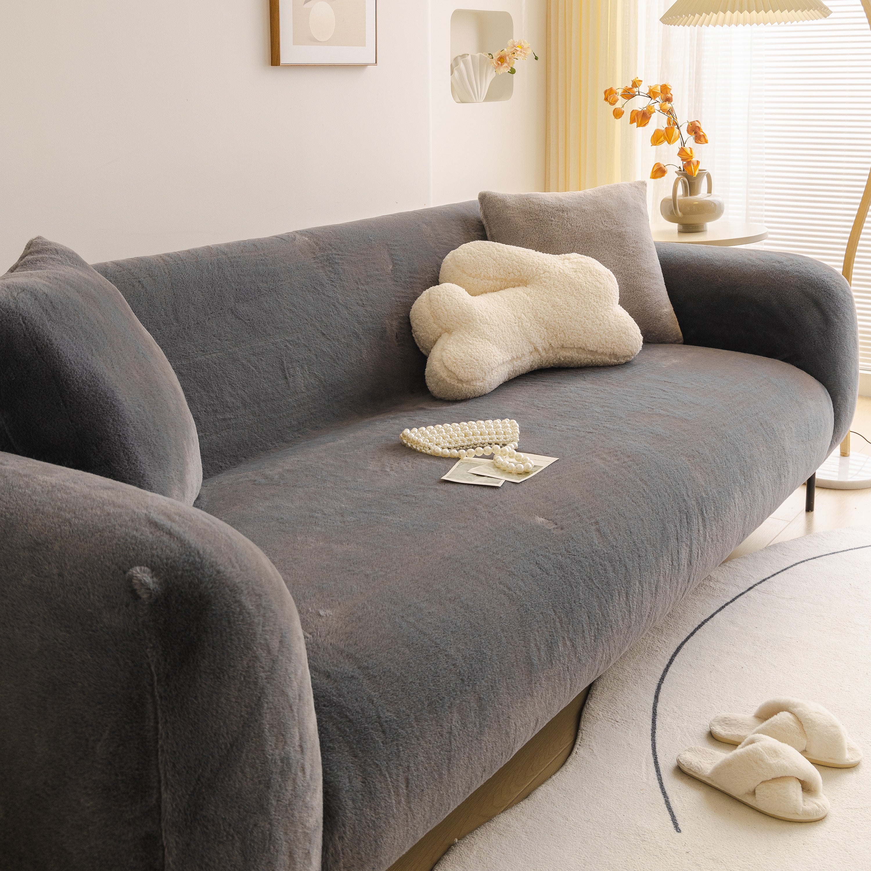 Soft Plush Warm Sofa Cover Stretchable Cozy Velvet Couch Protector for Fall & Winter - Image 147