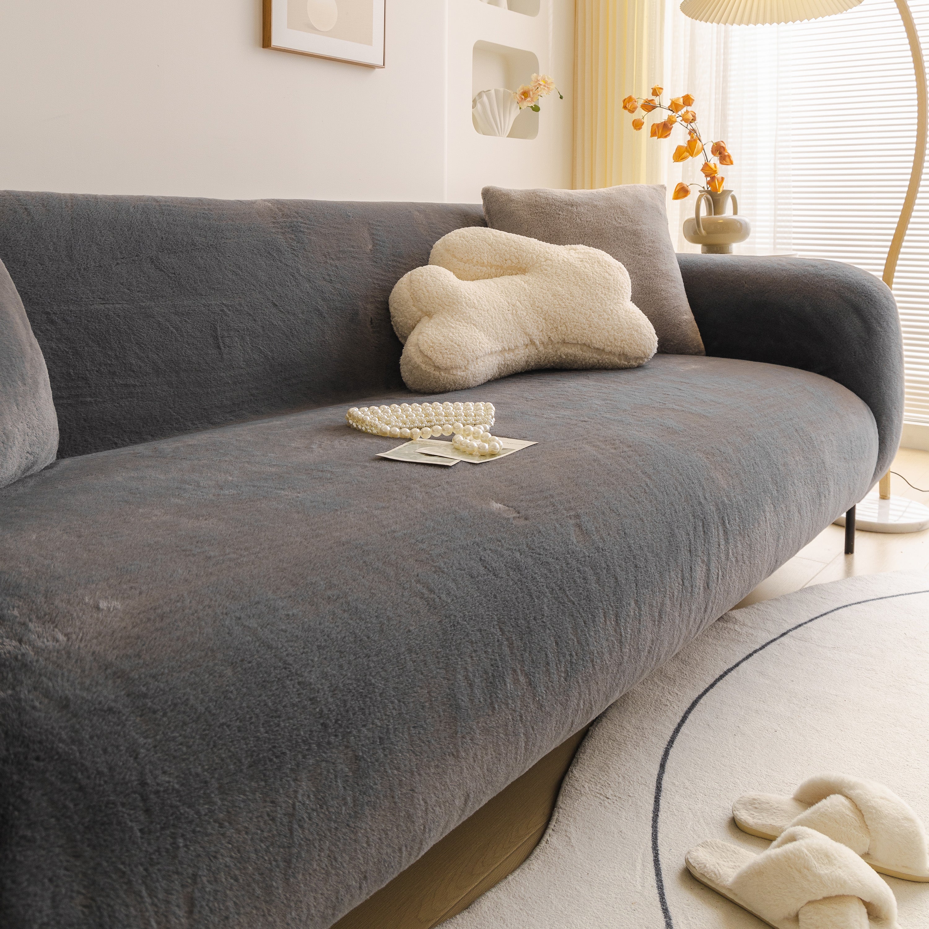 Soft Plush Warm Sofa Cover Stretchable Cozy Velvet Couch Protector for Fall & Winter - Image 148