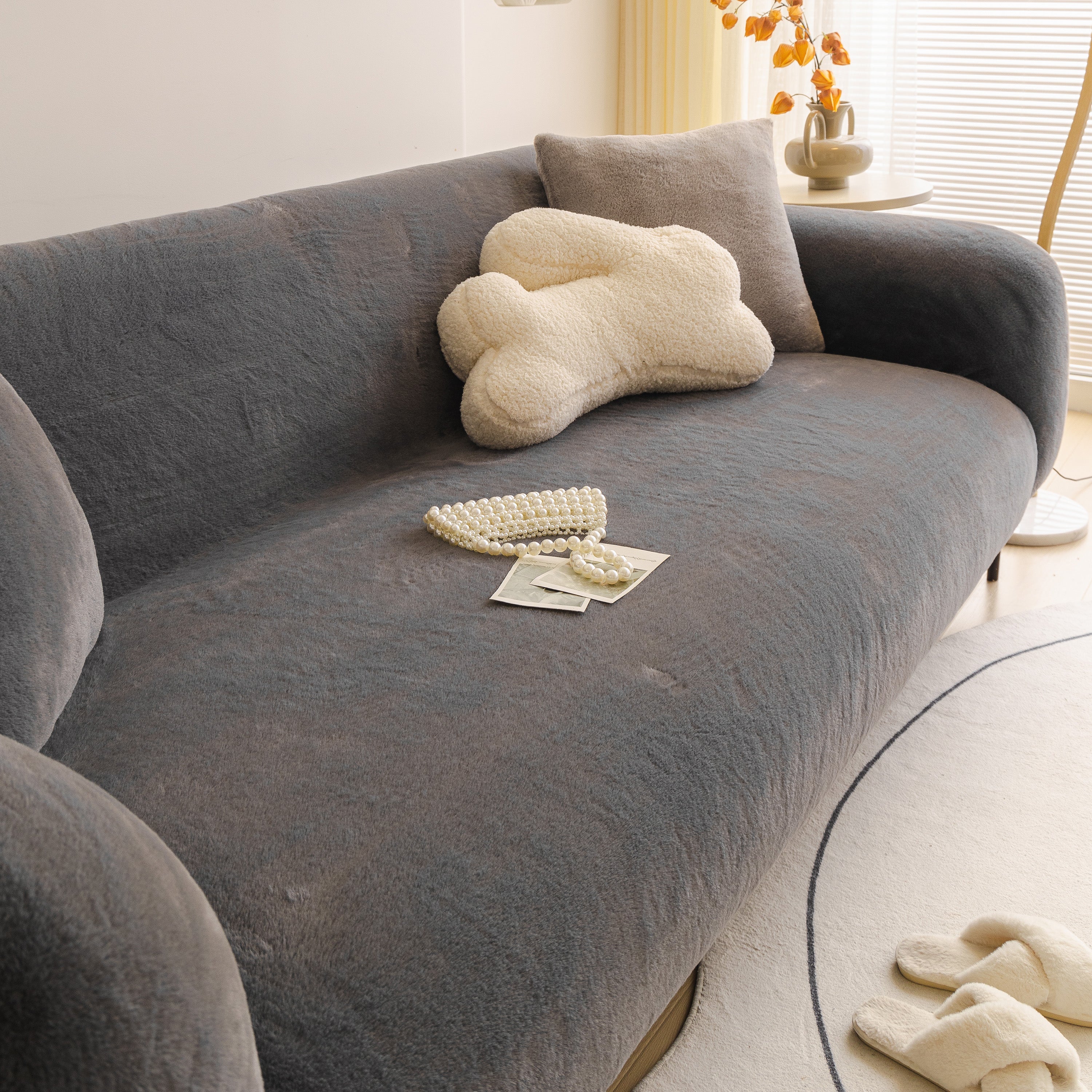 Soft Plush Warm Sofa Cover Stretchable Cozy Velvet Couch Protector for Fall & Winter - Image 149