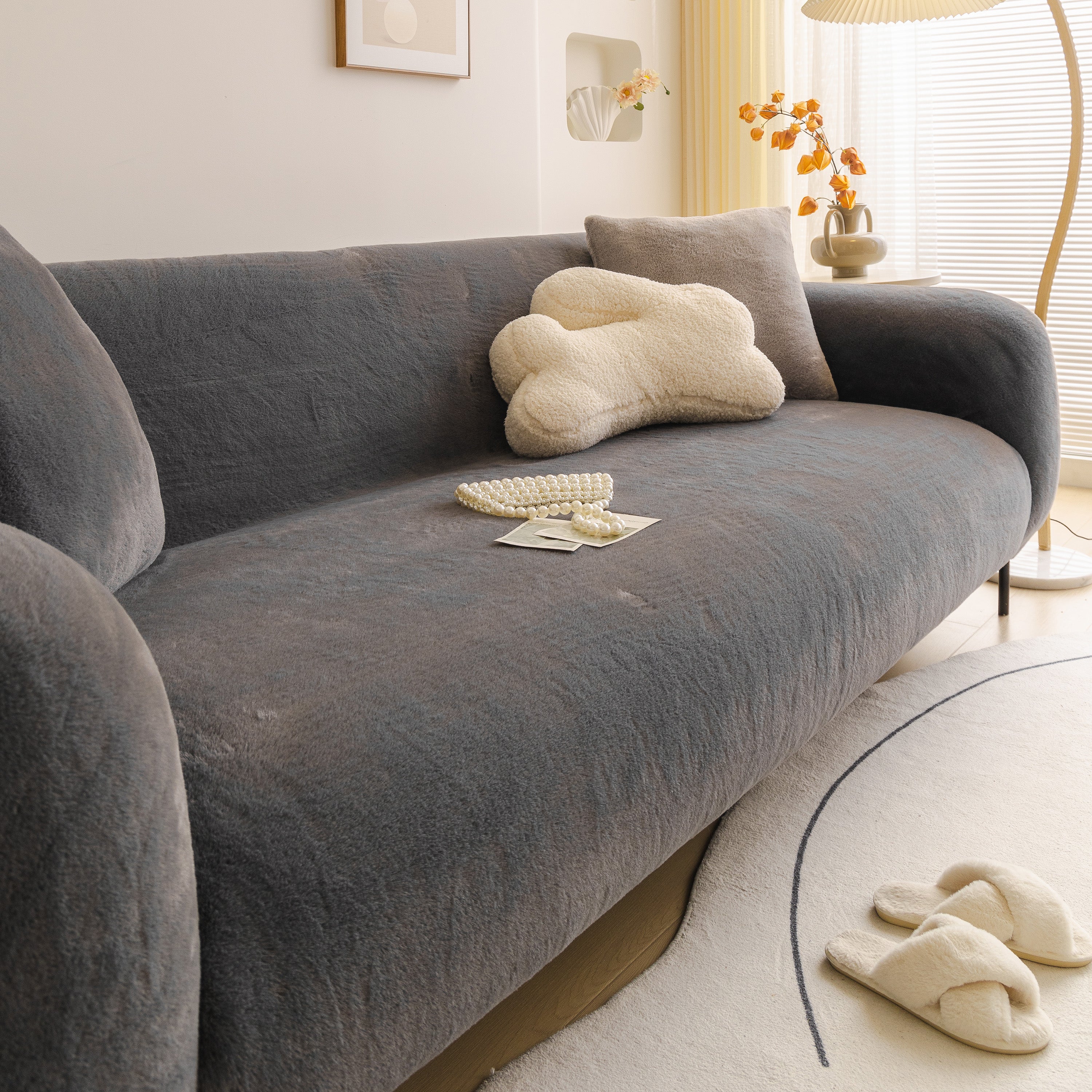 Soft Plush Warm Sofa Cover Stretchable Cozy Velvet Couch Protector for Fall & Winter - Image 150