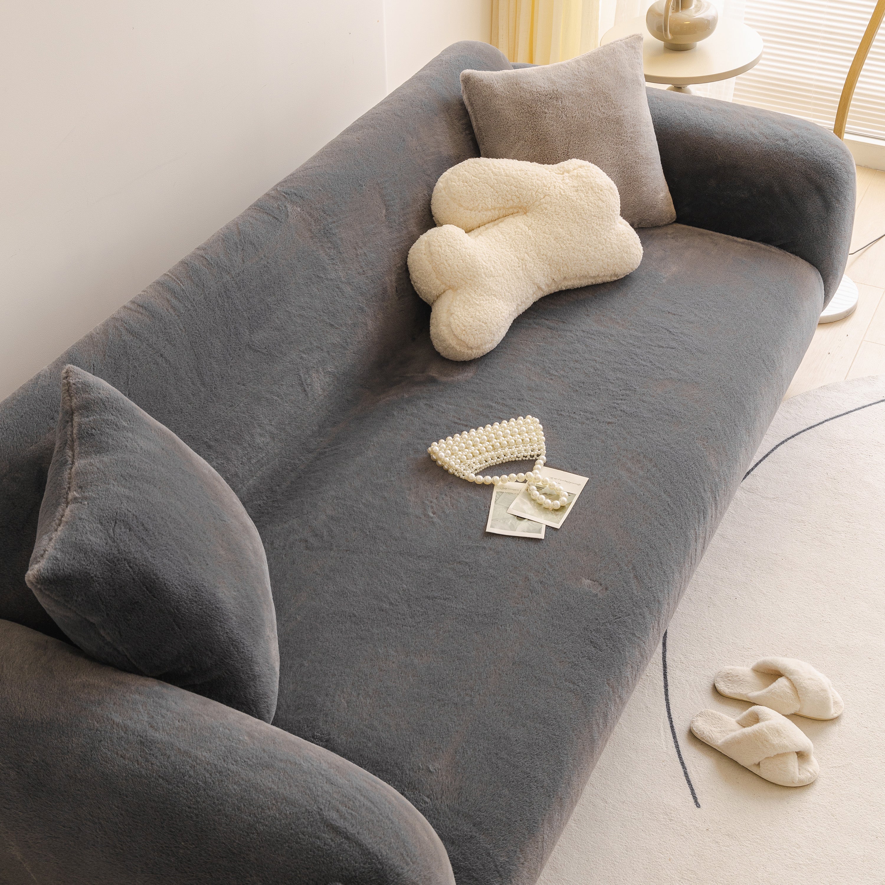 Soft Plush Warm Sofa Cover Stretchable Cozy Velvet Couch Protector for Fall & Winter - Image 152
