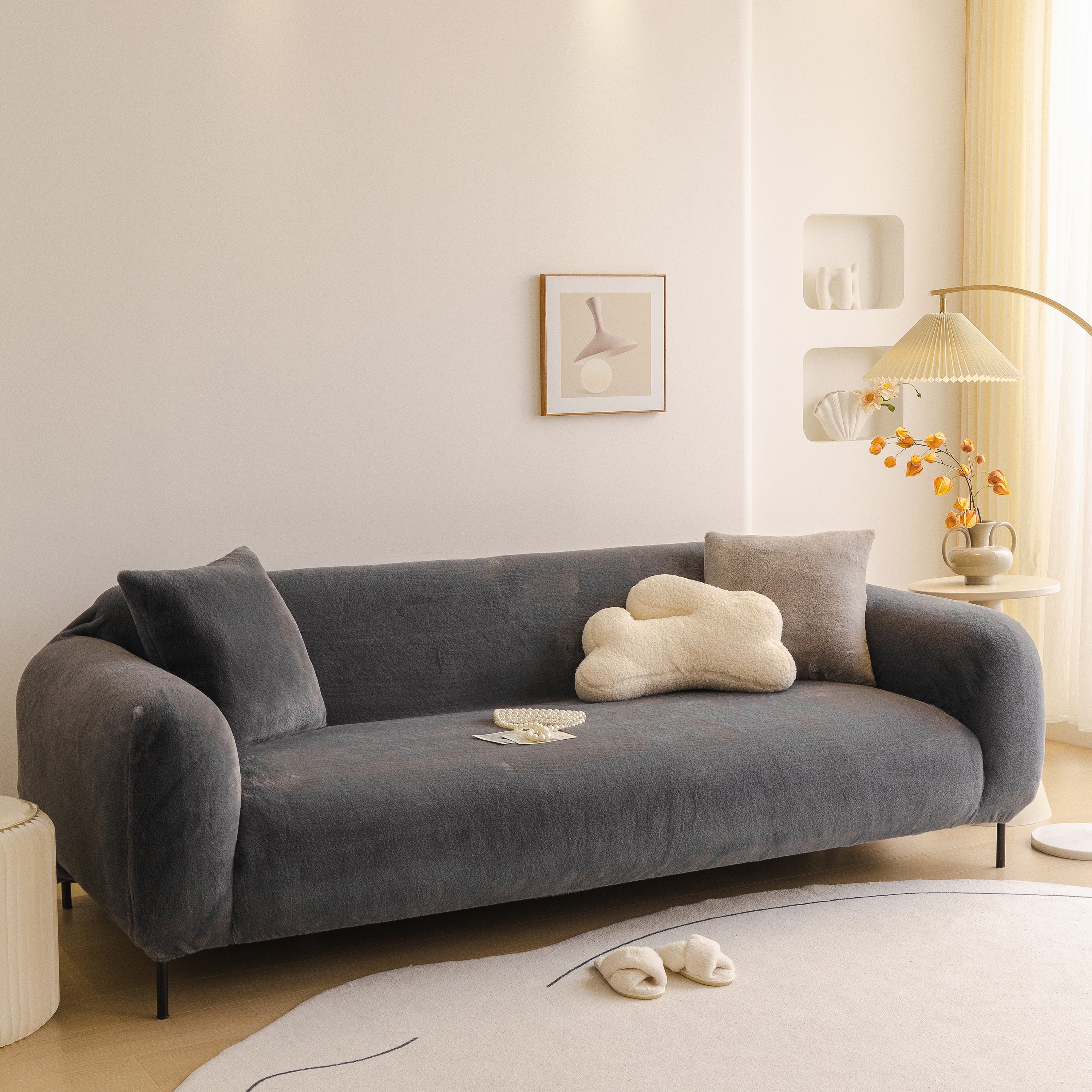 Soft Plush Warm Sofa Cover Stretchable Cozy Velvet Couch Protector for Fall & Winter - Image 153