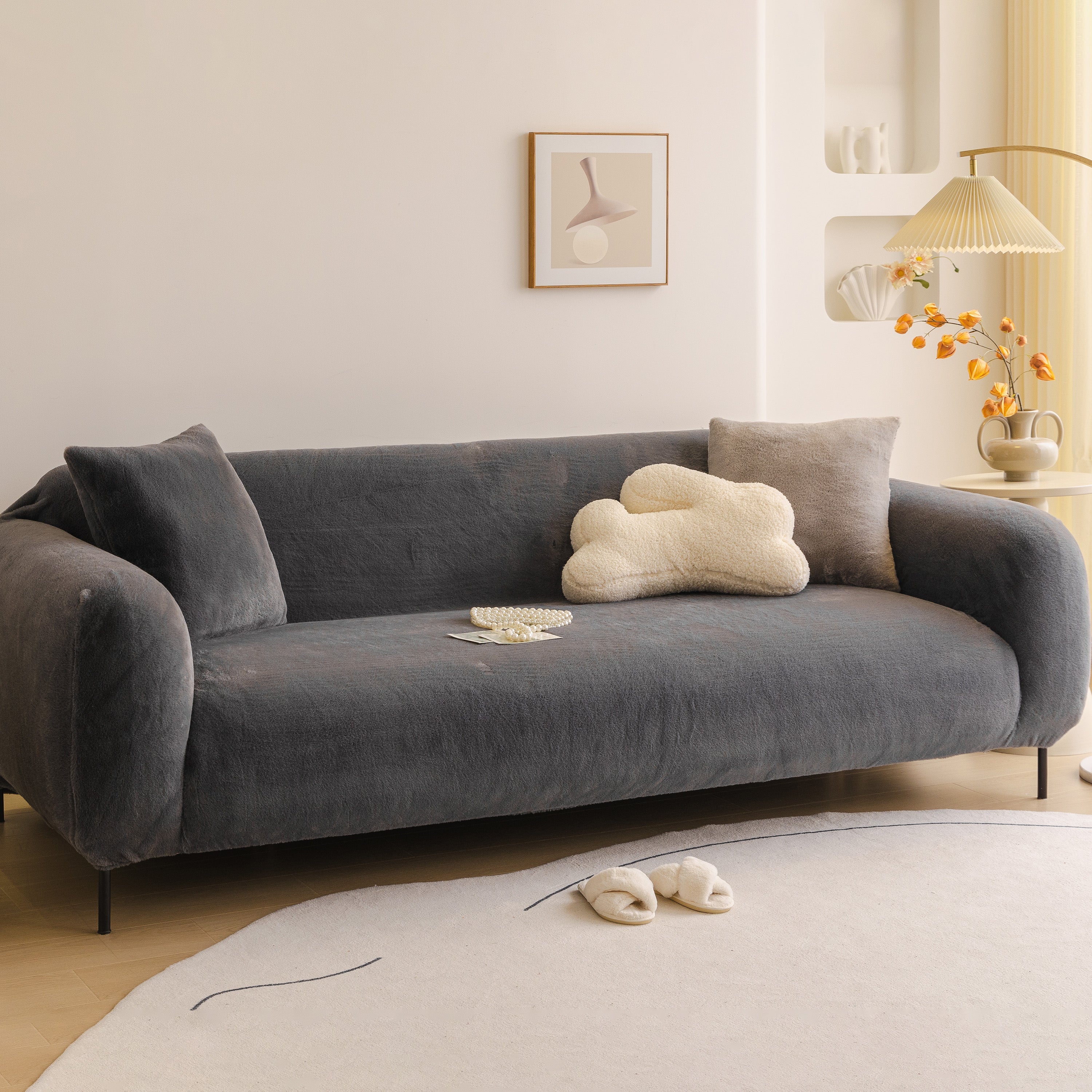 Soft Plush Warm Sofa Cover Stretchable Cozy Velvet Couch Protector for Fall & Winter - Image 155