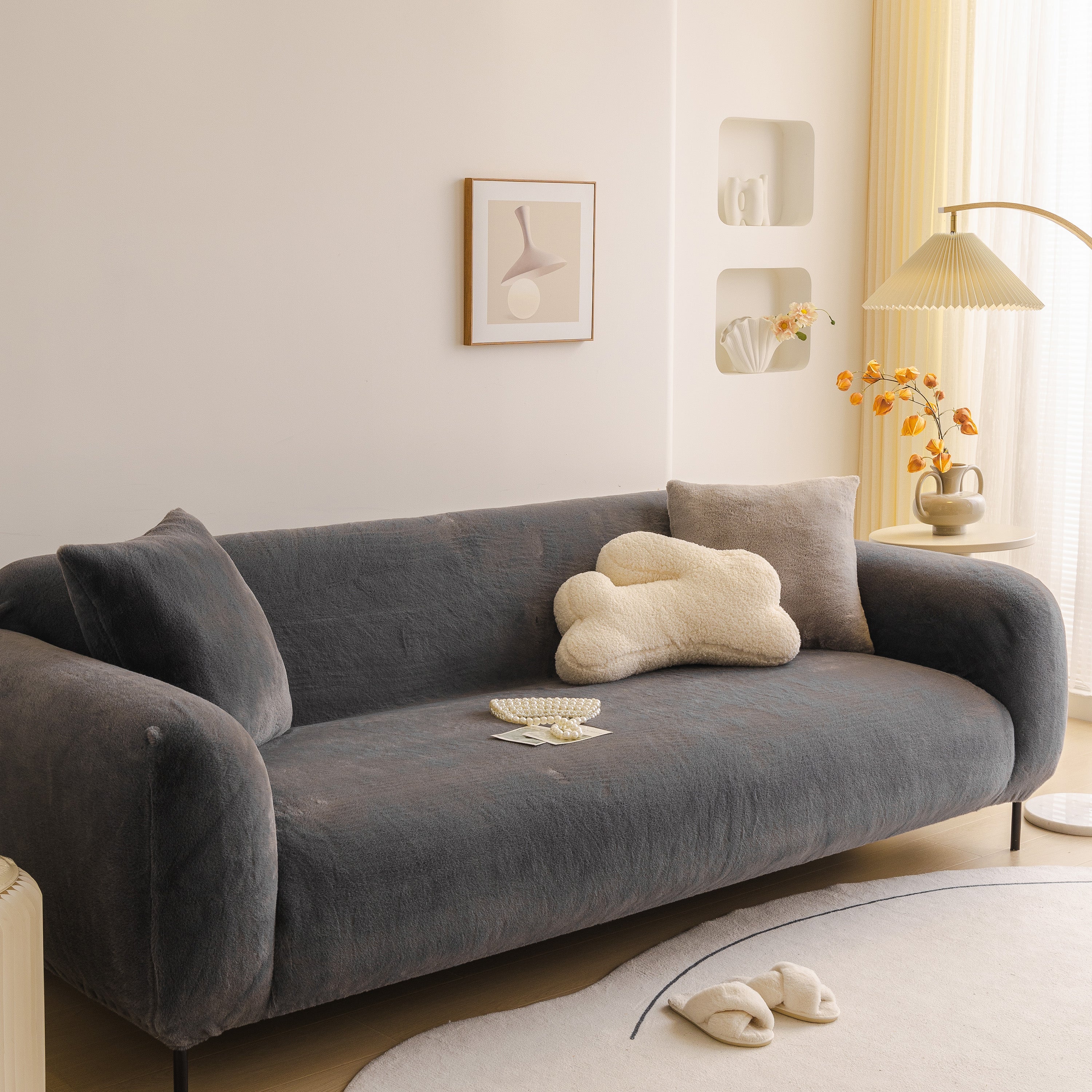 Soft Plush Warm Sofa Cover Stretchable Cozy Velvet Couch Protector for Fall & Winter - Image 156