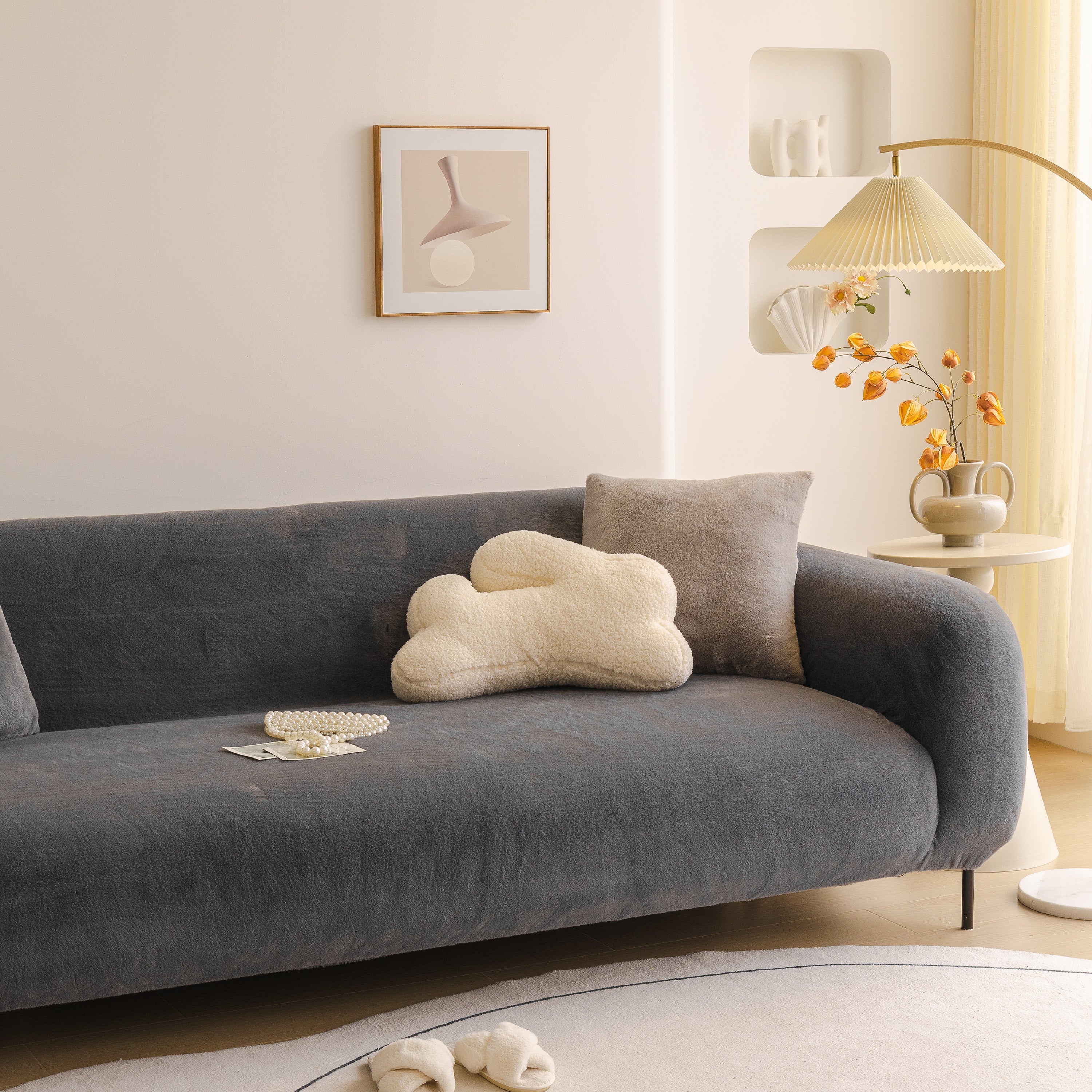 Soft Plush Warm Sofa Cover Stretchable Cozy Velvet Couch Protector for Fall & Winter - Image 157