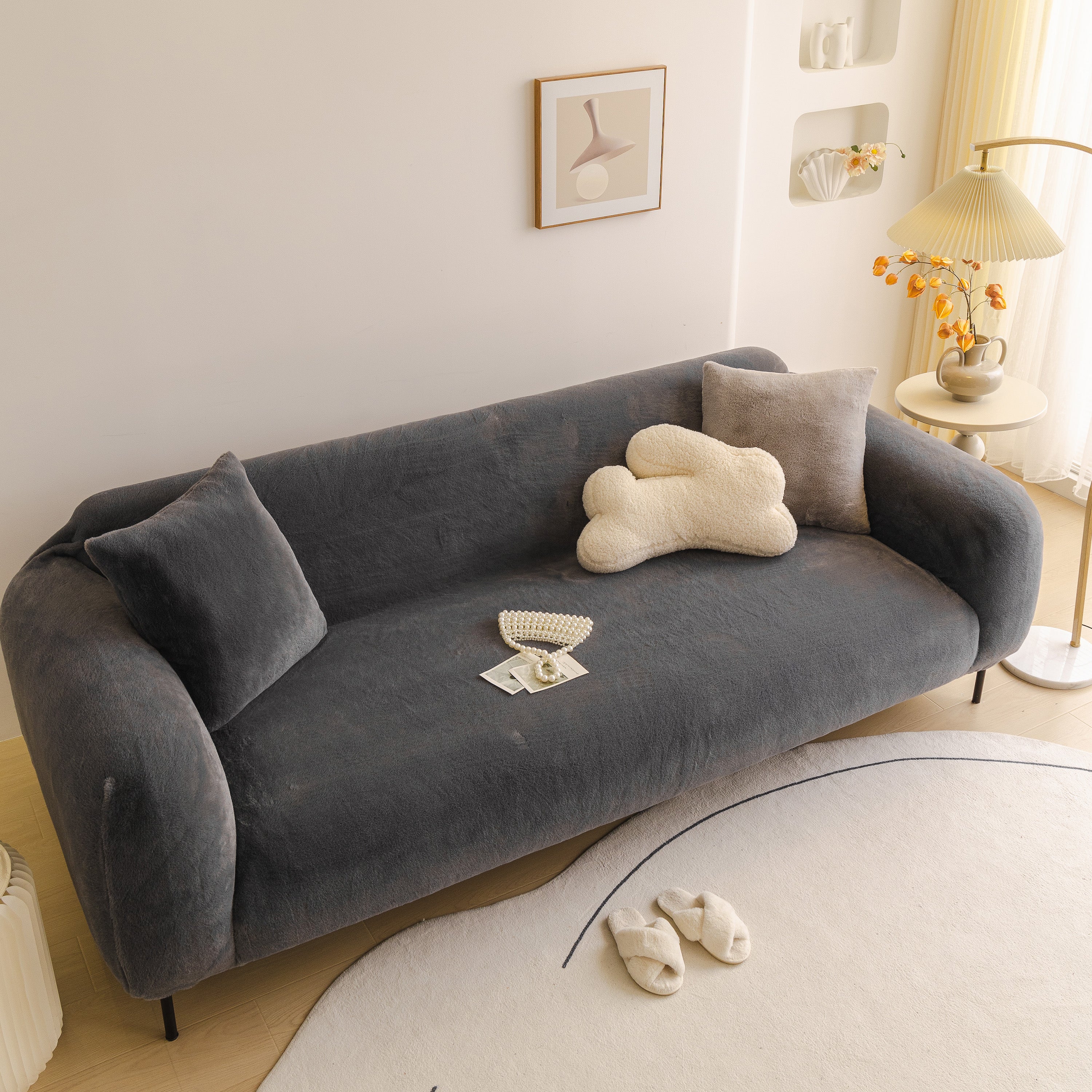Soft Plush Warm Sofa Cover Stretchable Cozy Velvet Couch Protector for Fall & Winter - Image 158
