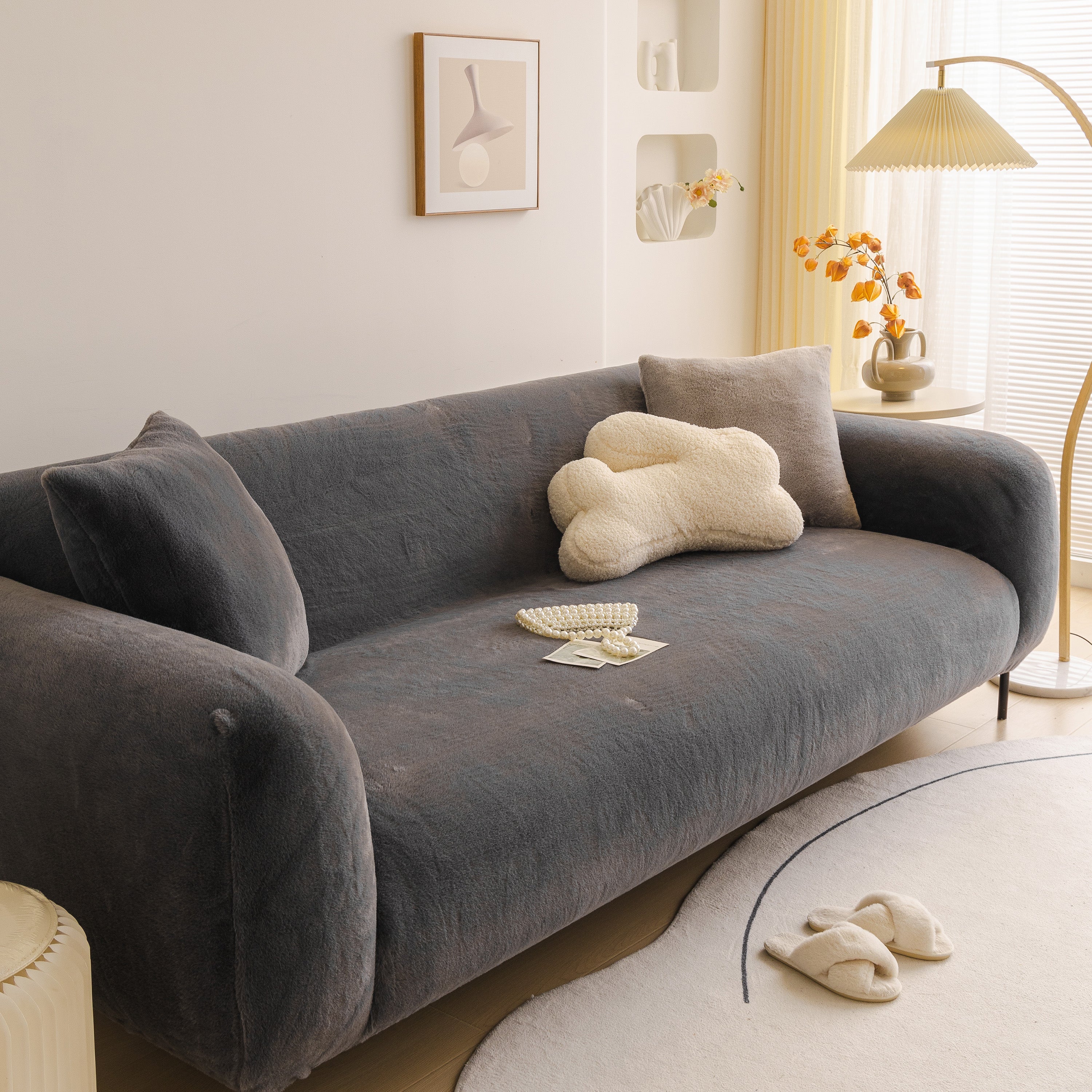 Soft Plush Warm Sofa Cover Stretchable Cozy Velvet Couch Protector for Fall & Winter - Image 159
