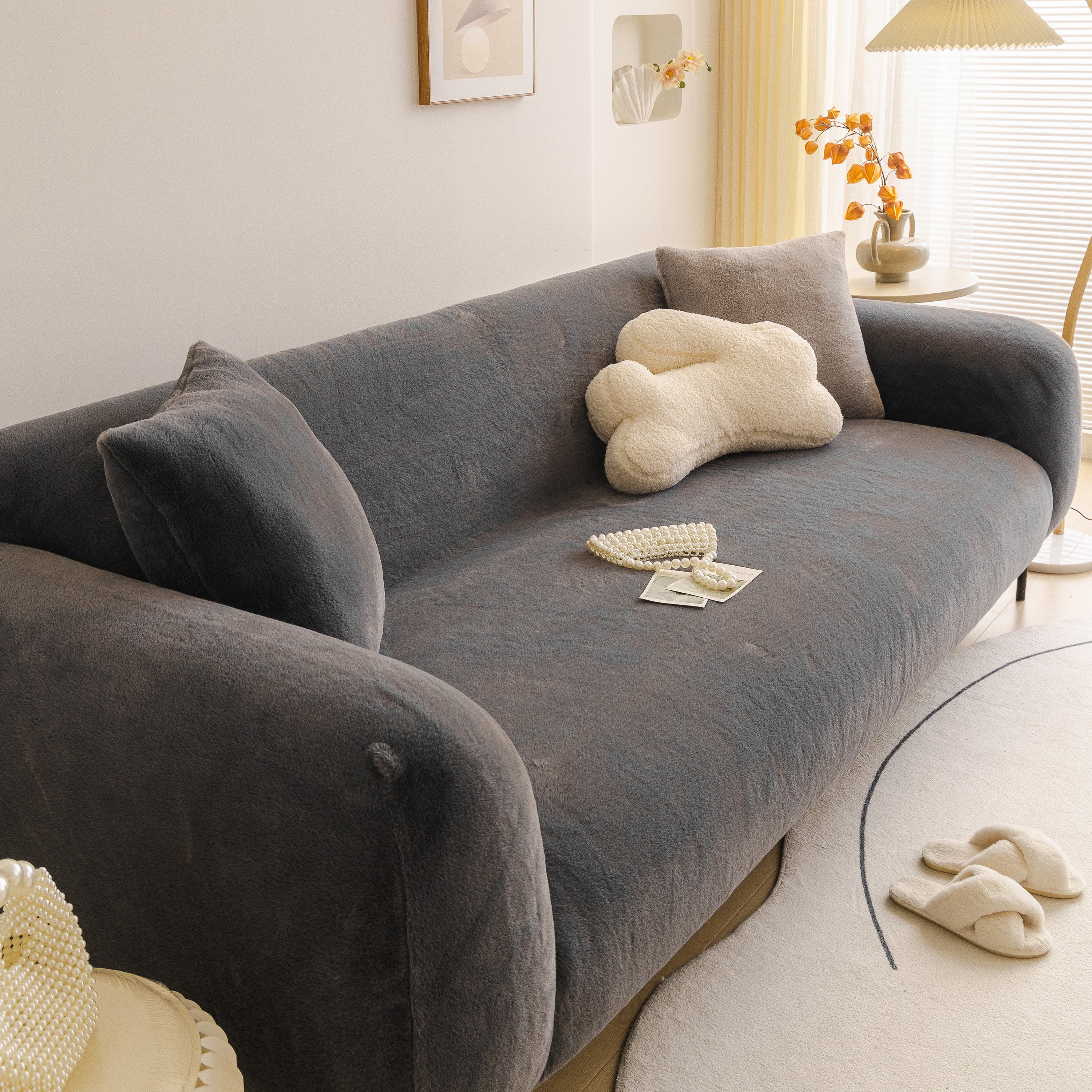 Soft Plush Warm Sofa Cover Stretchable Cozy Velvet Couch Protector for Fall & Winter - Image 160