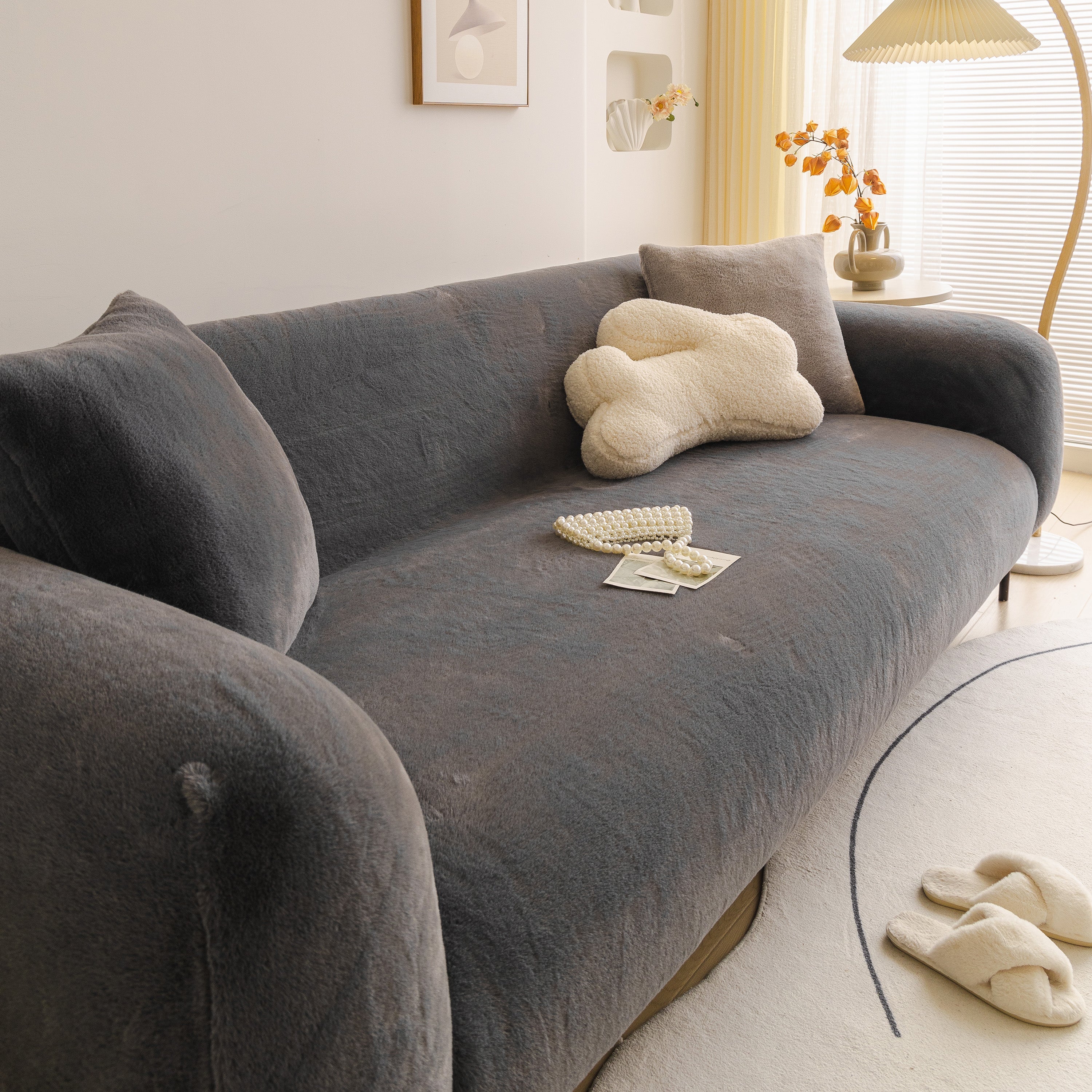 Soft Plush Warm Sofa Cover Stretchable Cozy Velvet Couch Protector for Fall & Winter - Image 162