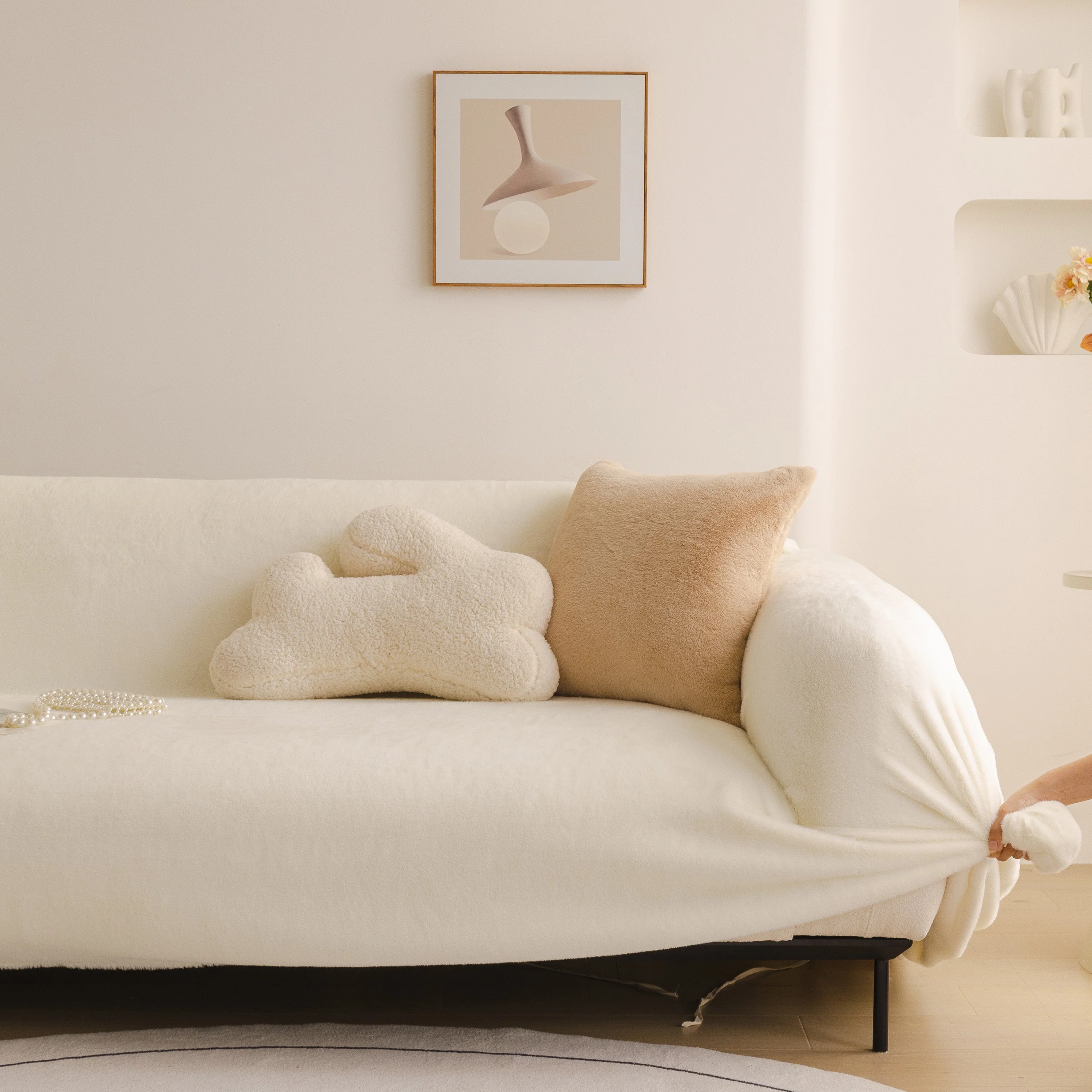 Soft Plush Warm Sofa Cover Stretchable Cozy Velvet Couch Protector for Fall & Winter - Image 43