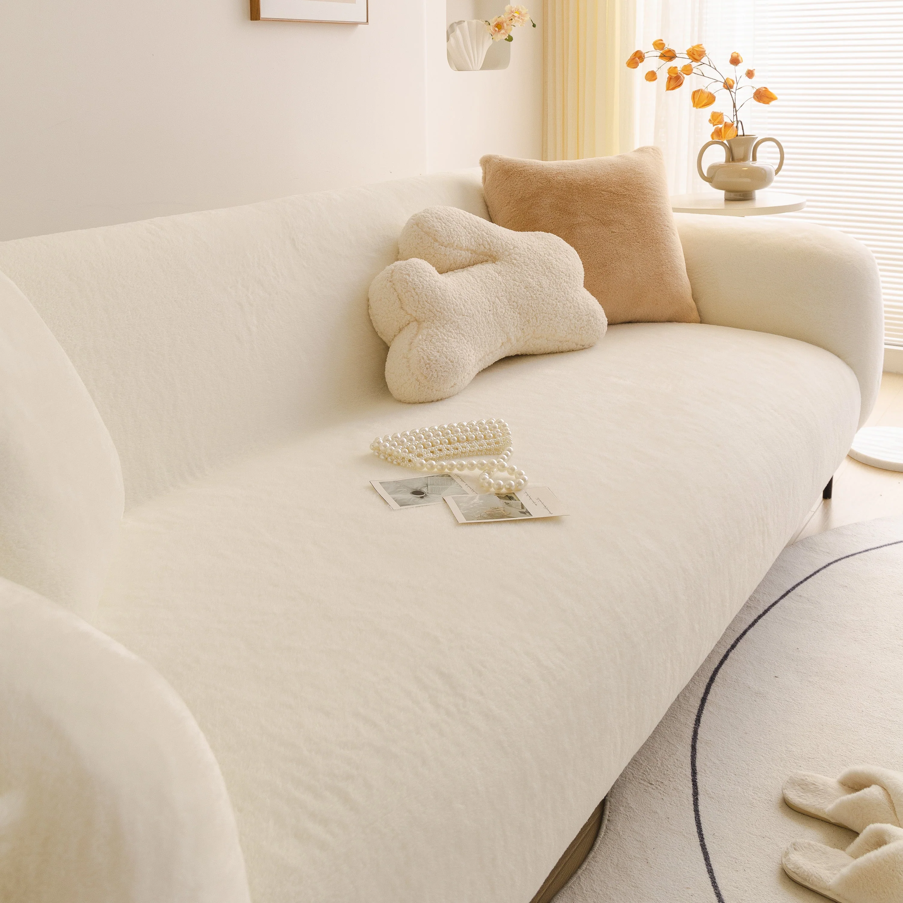 Soft Plush Warm Sofa Cover Stretchable Cozy Velvet Couch Protector for Fall & Winter - Image 49