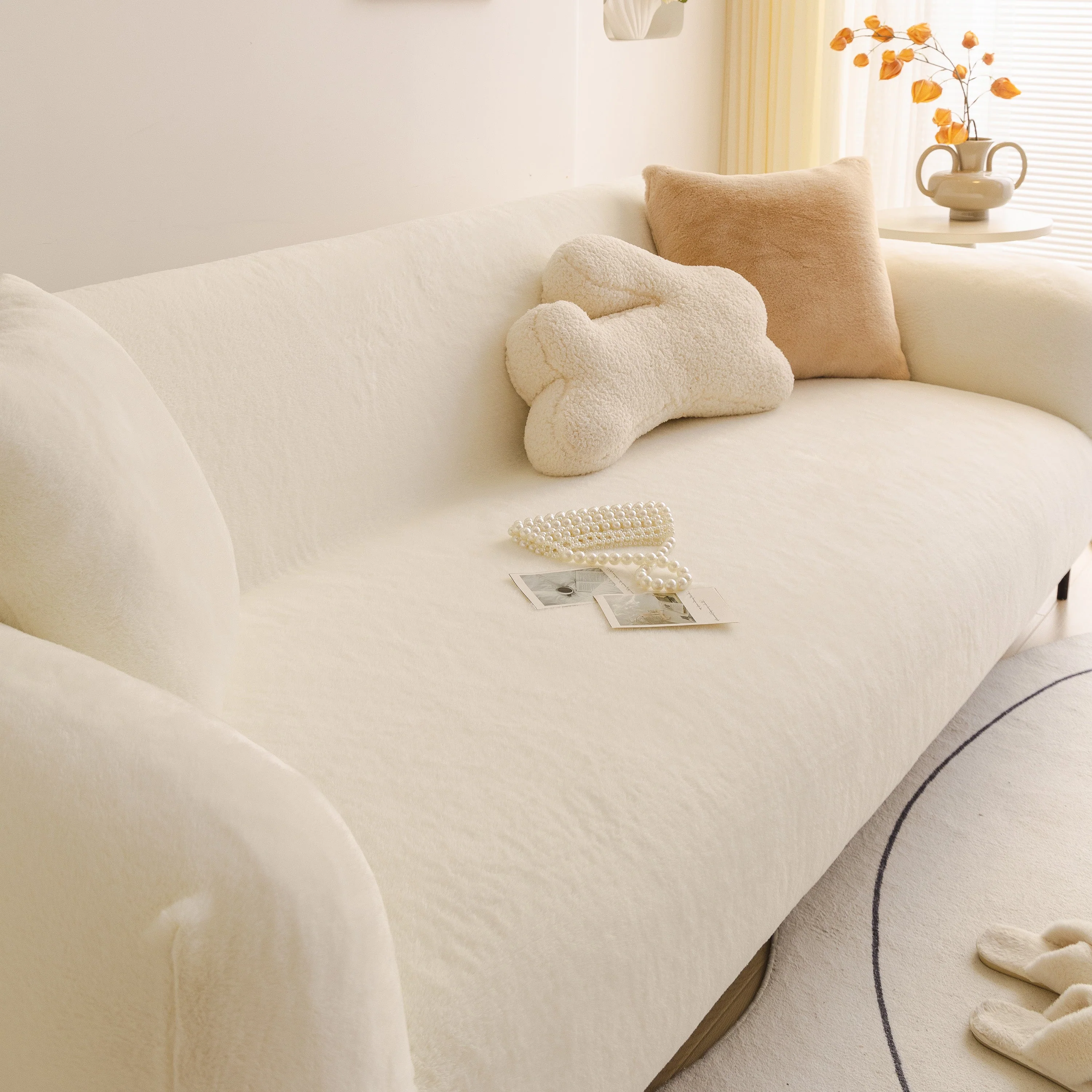 Soft Plush Warm Sofa Cover Stretchable Cozy Velvet Couch Protector for Fall & Winter - Image 58