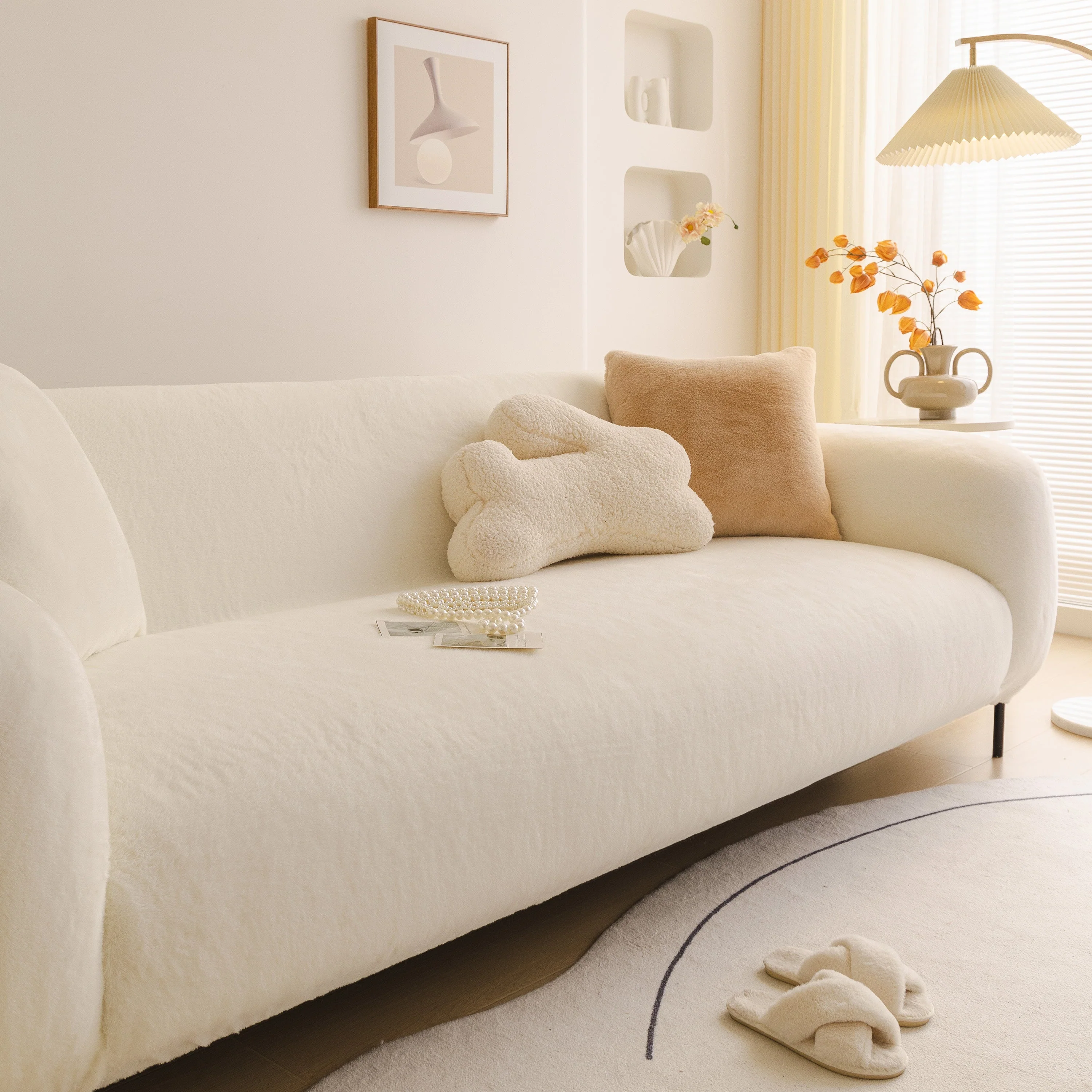 Soft Plush Warm Sofa Cover Stretchable Cozy Velvet Couch Protector for Fall & Winter - Image 59
