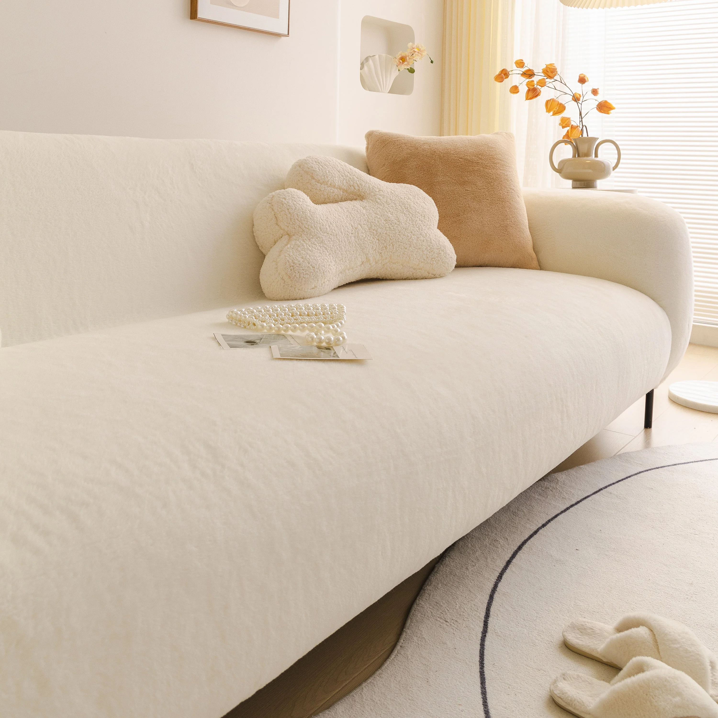 Soft Plush Warm Sofa Cover Stretchable Cozy Velvet Couch Protector for Fall & Winter - Image 60