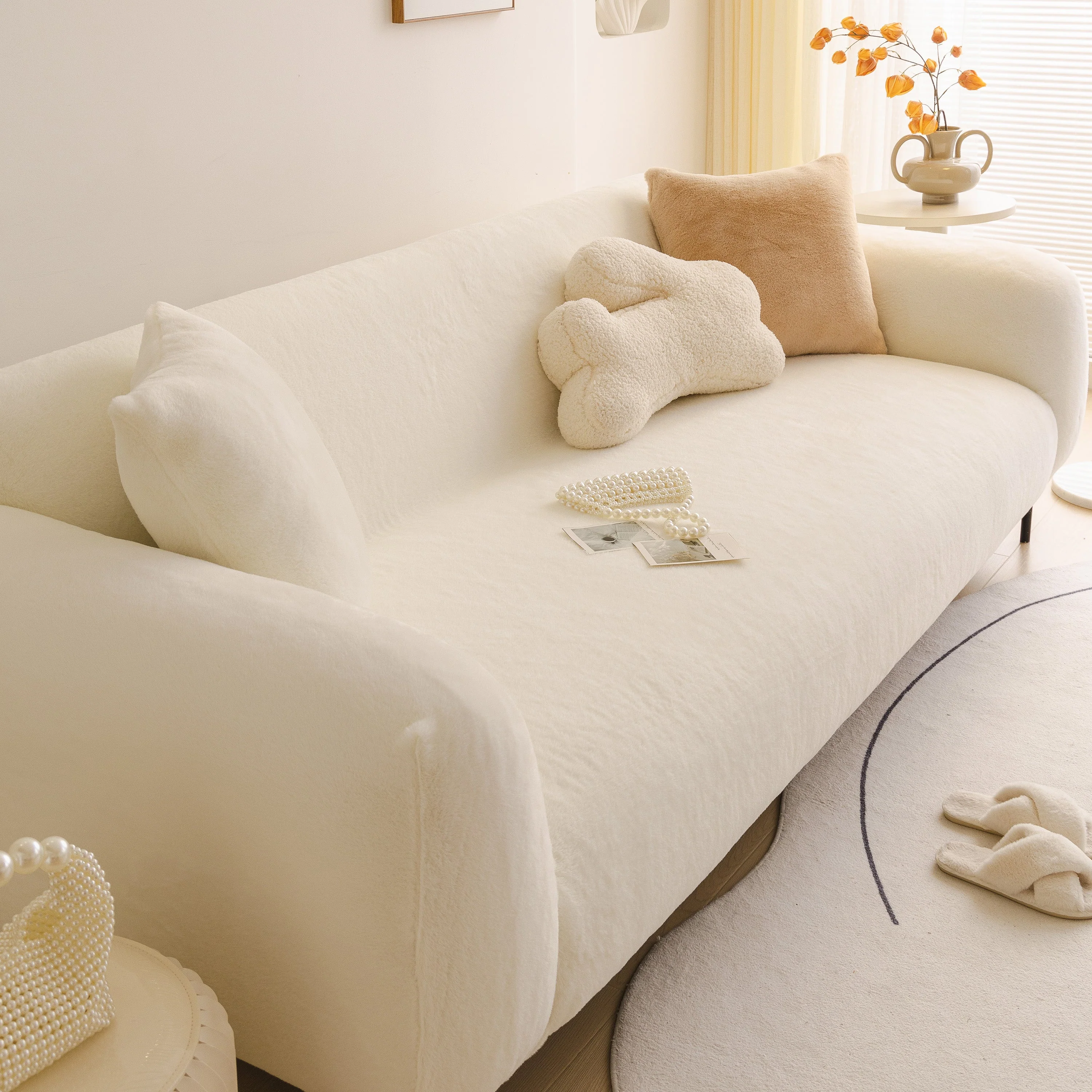 Soft Plush Warm Sofa Cover Stretchable Cozy Velvet Couch Protector for Fall & Winter - Image 62