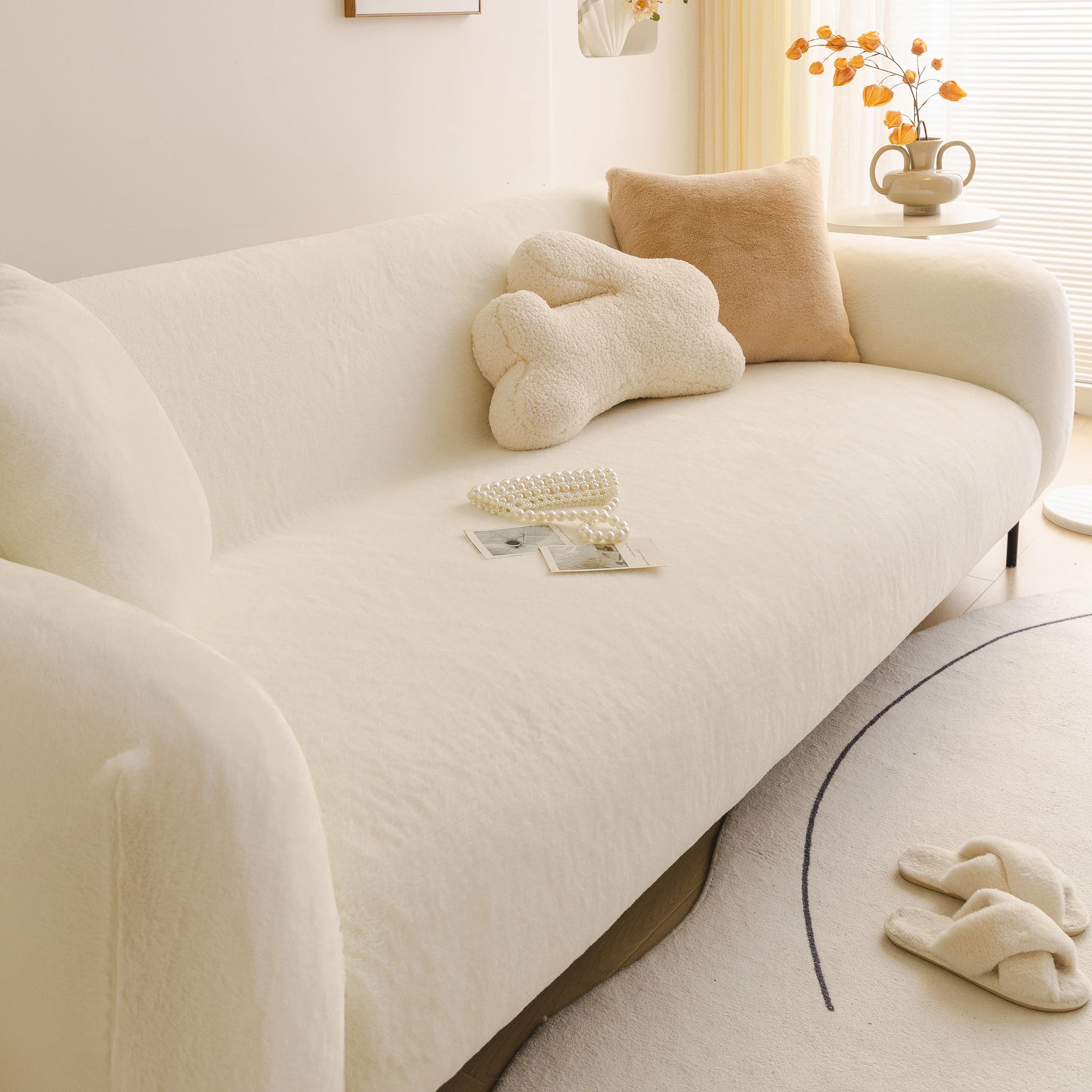 Soft Plush Warm Sofa Cover Stretchable Cozy Velvet Couch Protector for Fall & Winter - Image 63