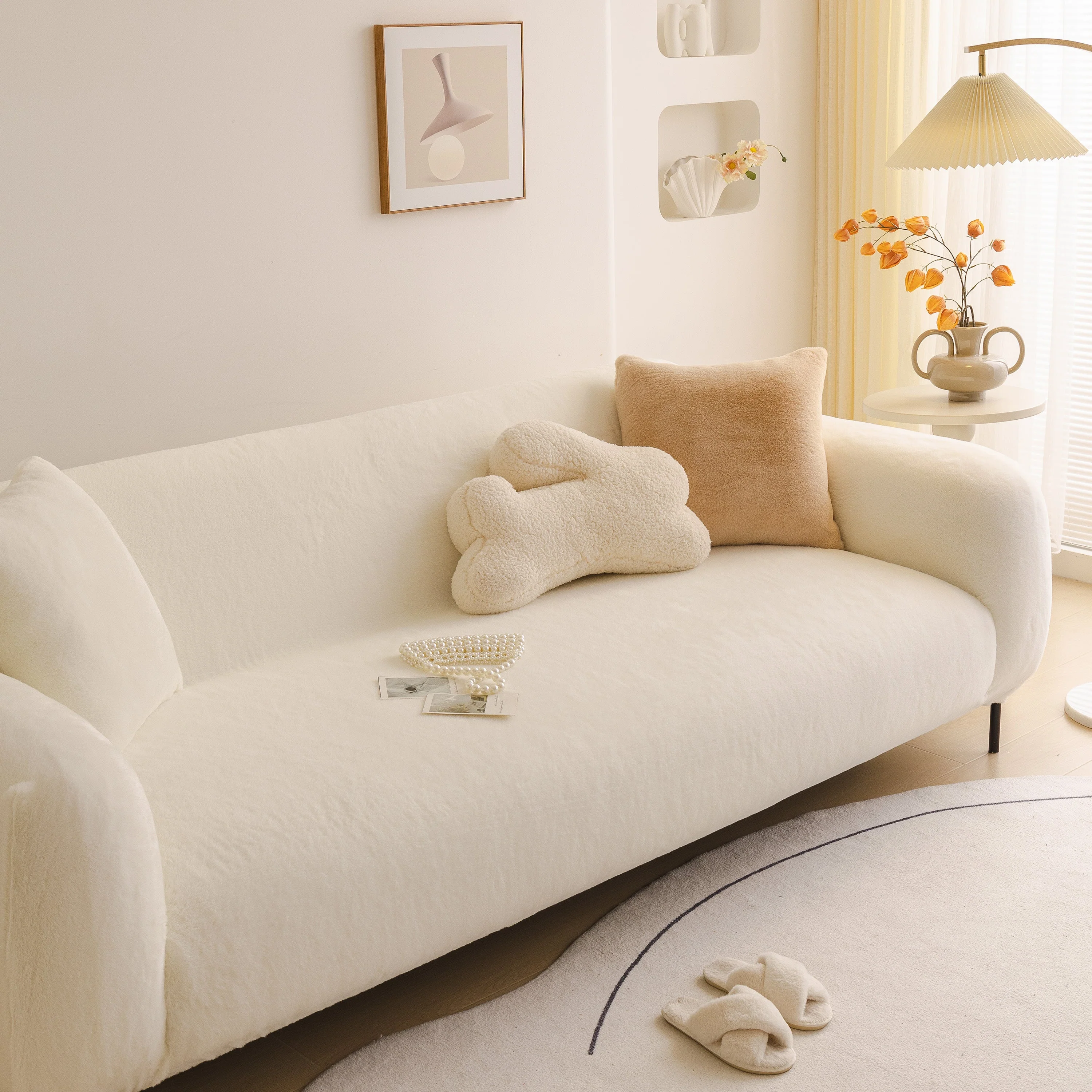 Soft Plush Warm Sofa Cover Stretchable Cozy Velvet Couch Protector for Fall & Winter - Image 64